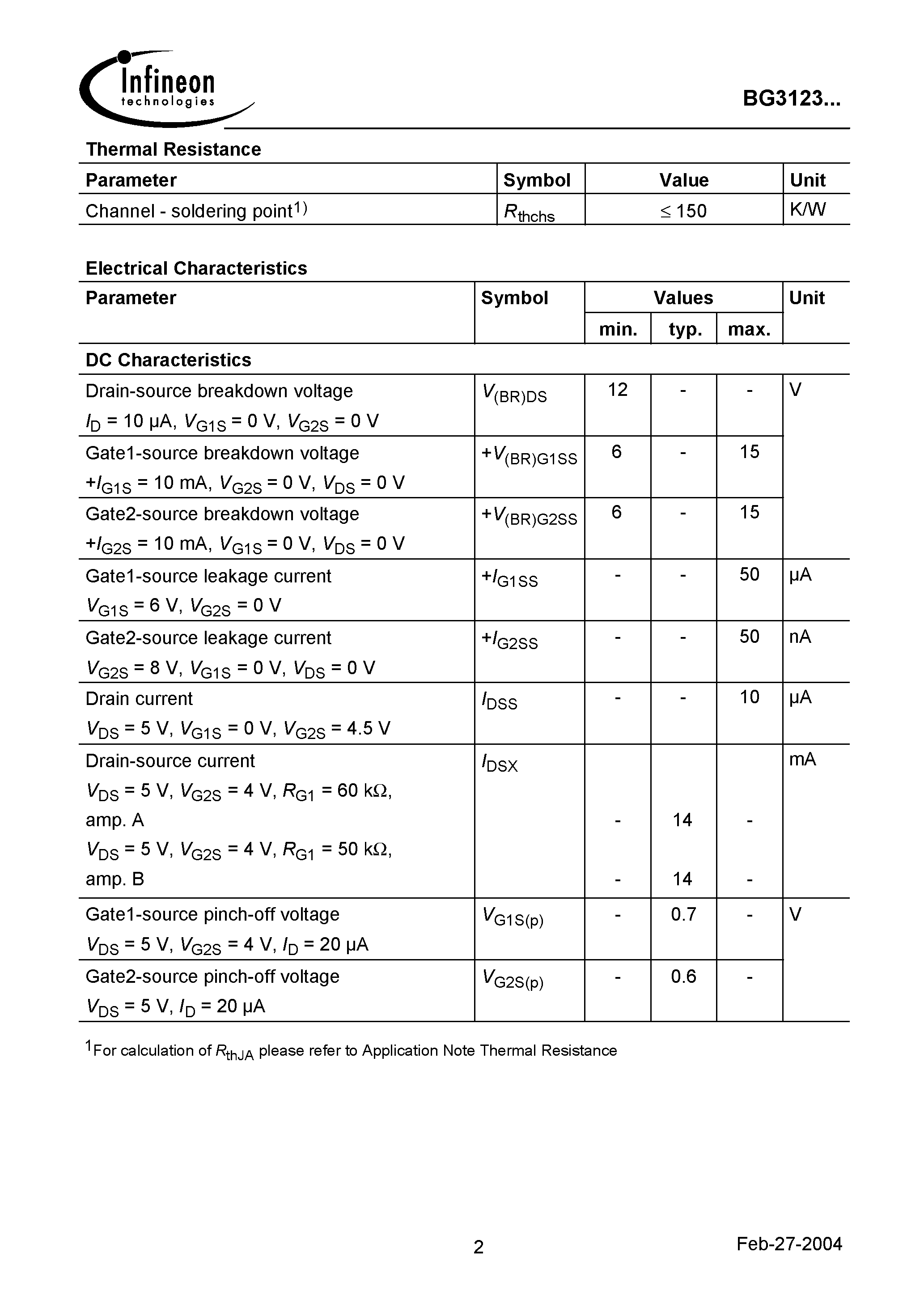 Datasheet BG3123R - DUAL N-Channel MOSFET Tetrode page 2