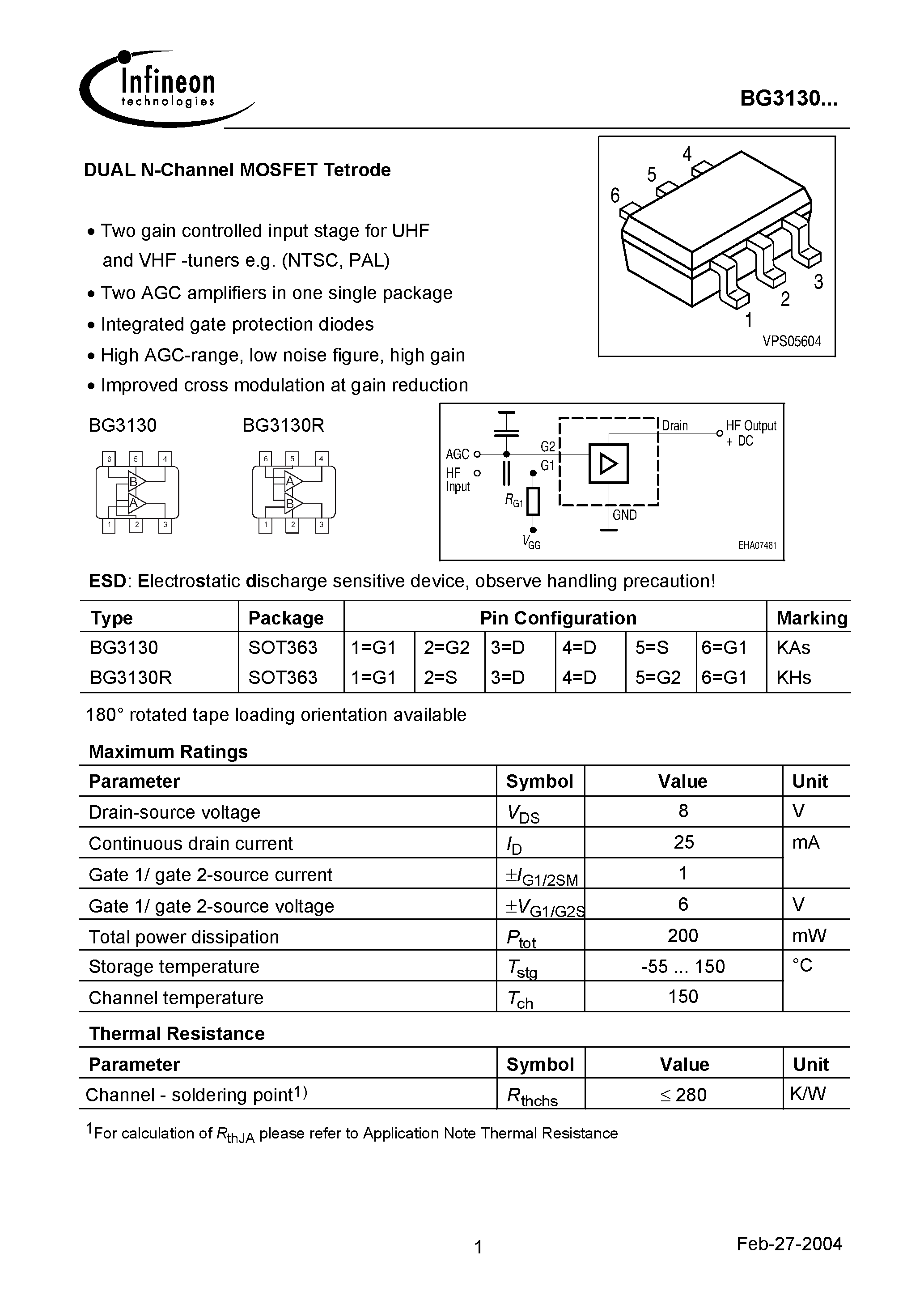 Datasheet BG3130 - DUAL N-Channel MOSFET Tetrode page 1