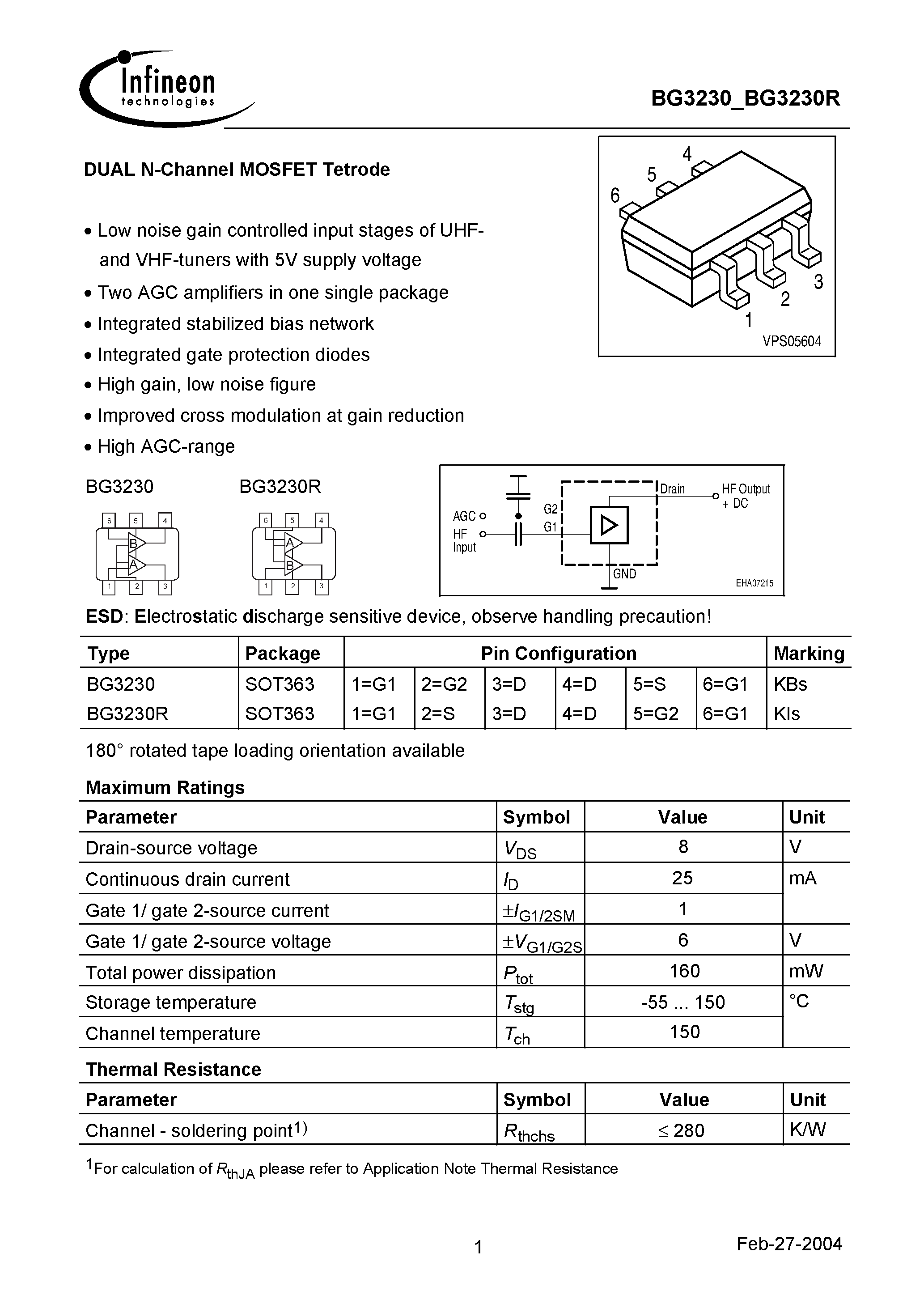 Datasheet BG3230 - DUAL N-Channel MOSFET Tetrode page 1