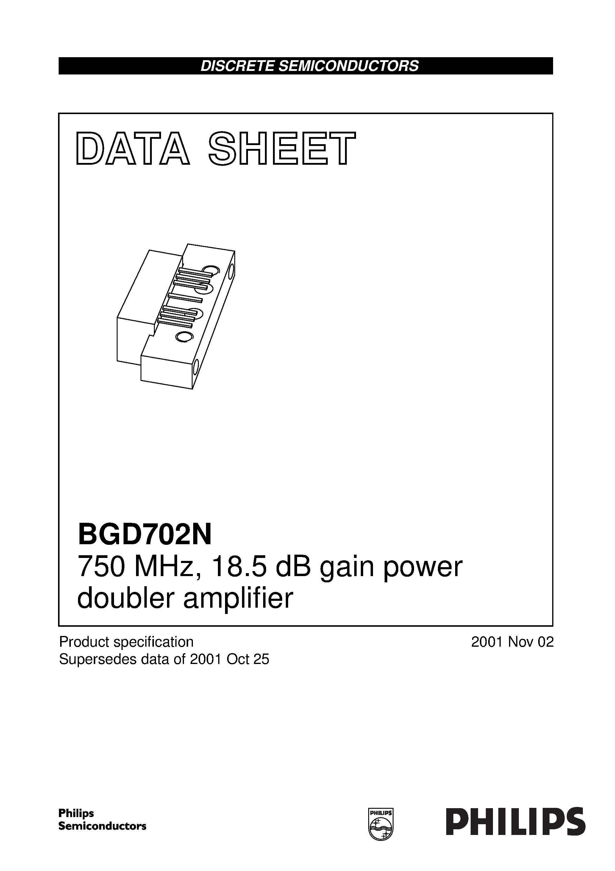 Datasheet BGD702N - 750 MHz/ 18.5 dB gain power doubler amplifier page 1