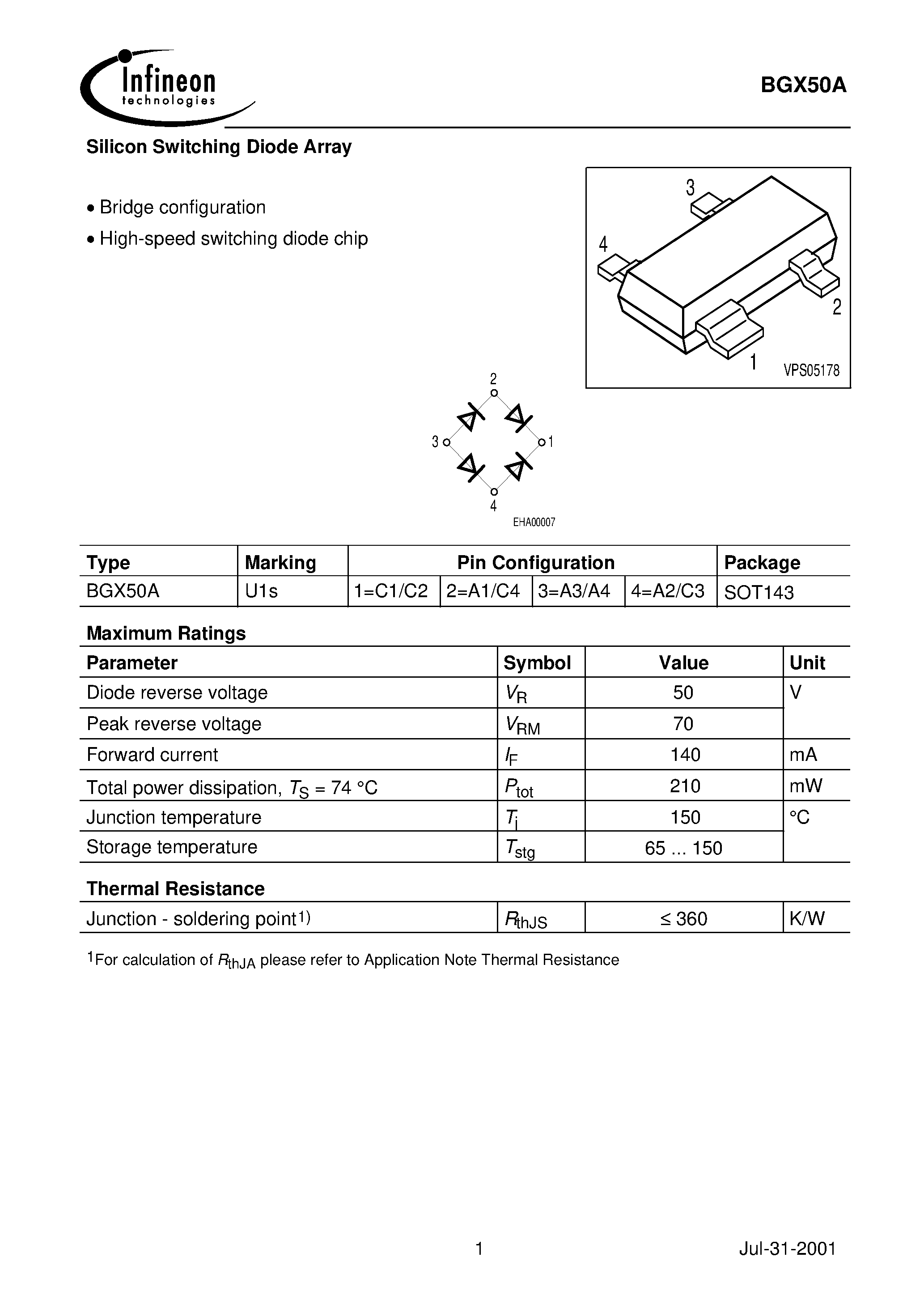 Datasheet BGX50A page 1 Datasheet BGX50A - Silicon Switching Diode Array page 1