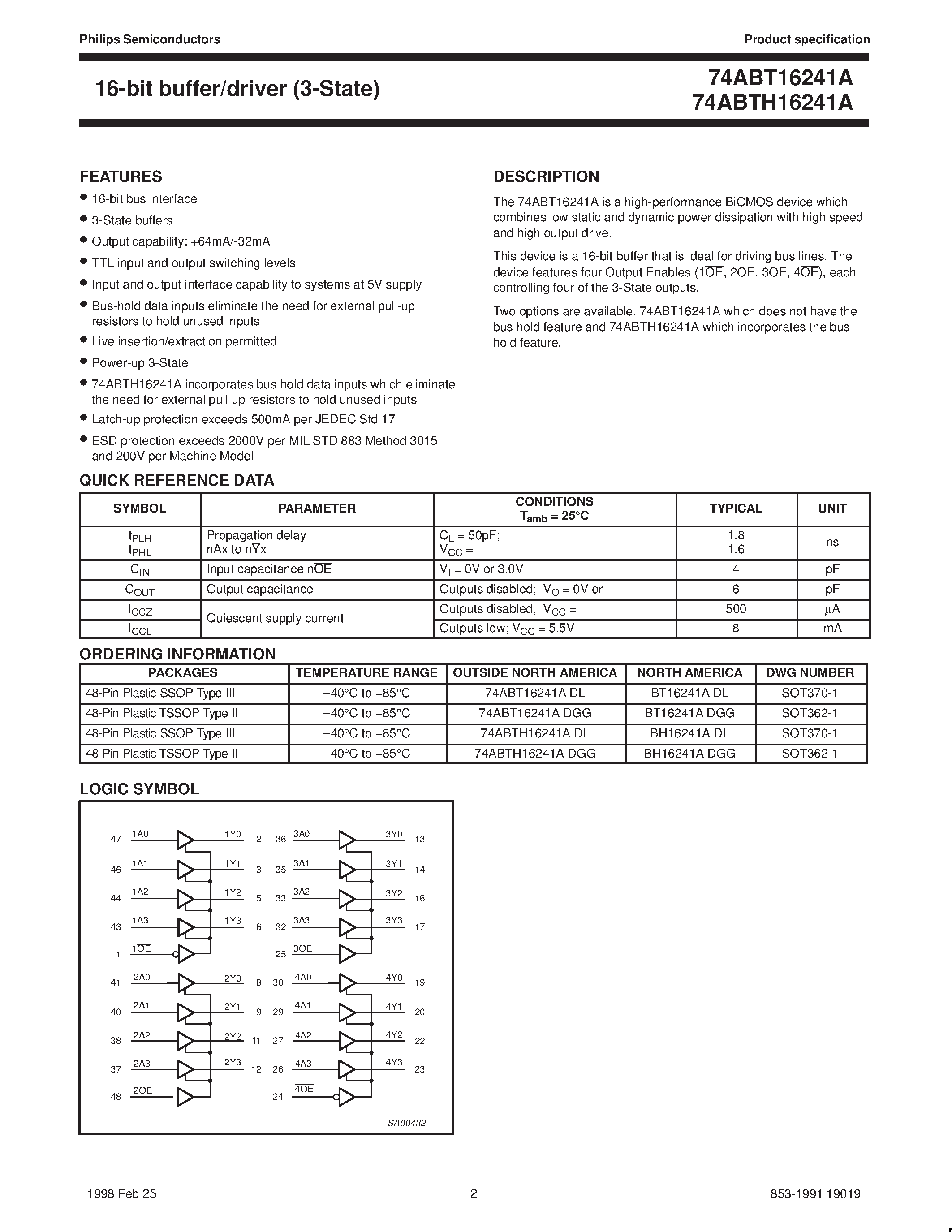 Datasheet BH16241ADL page 2 Datasheet BH16241ADL - 16-bit buffer/driver 3-State page 2