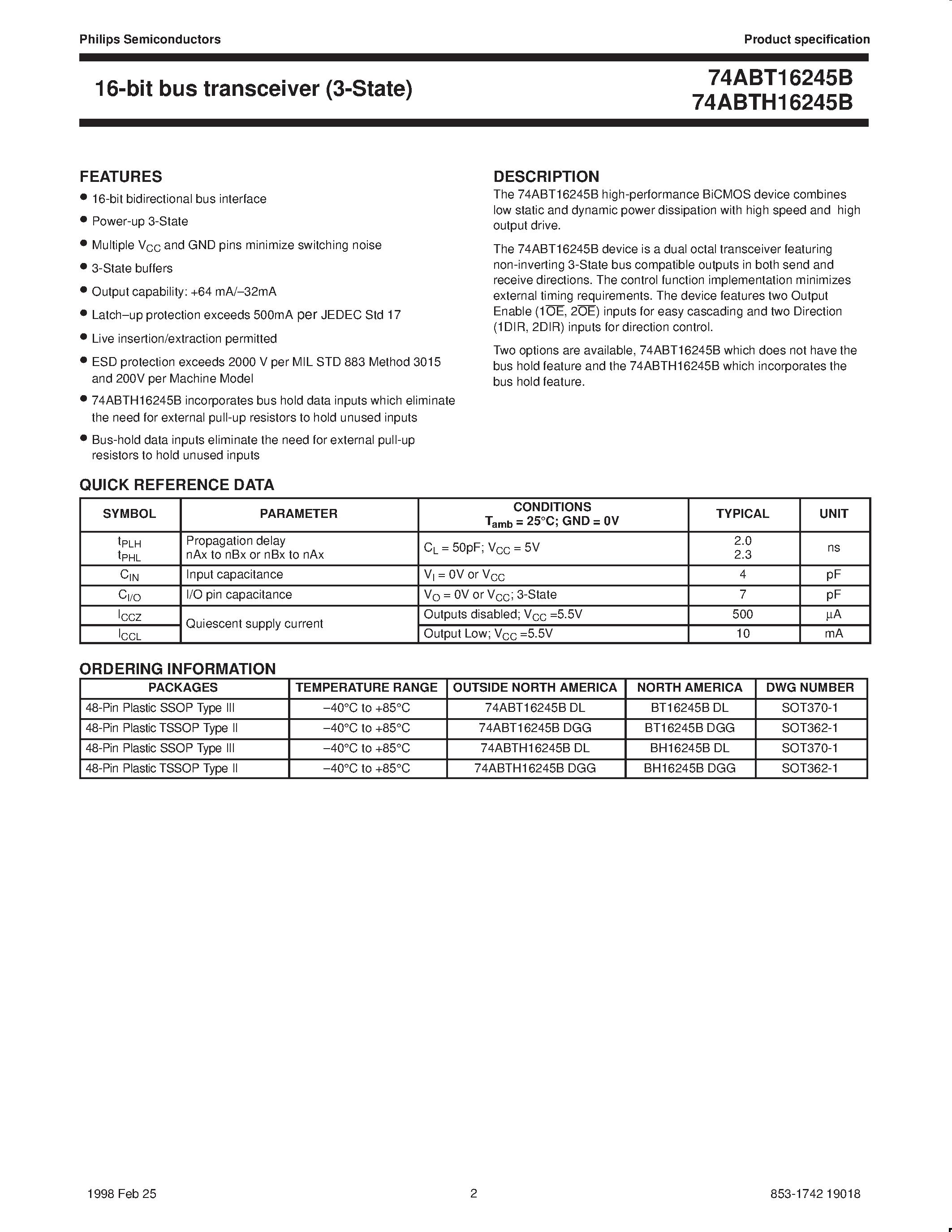 Datasheet BH16245BDL page 2 Datasheet BH16245BDL - 16-bit bus transceiver 3-state page 2