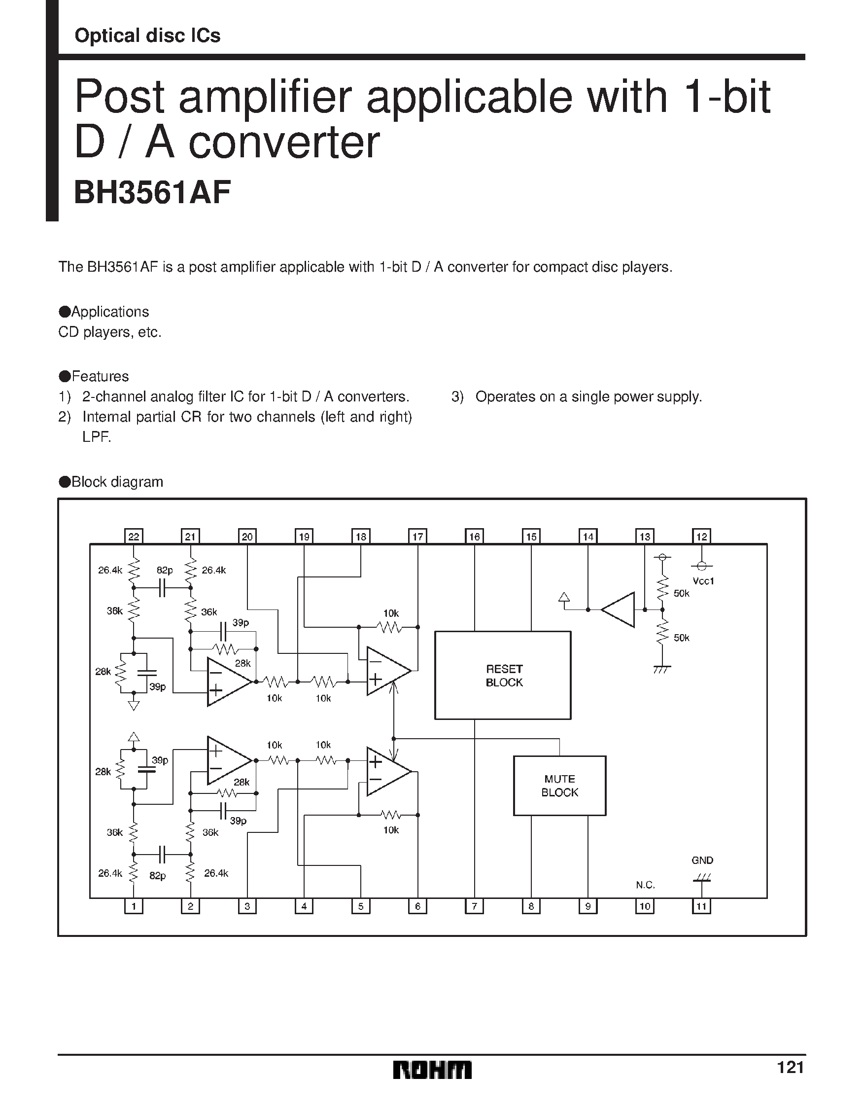 Даташит BH3561AF - Post amplifier applicable with 1-bit D / A converter страница 1