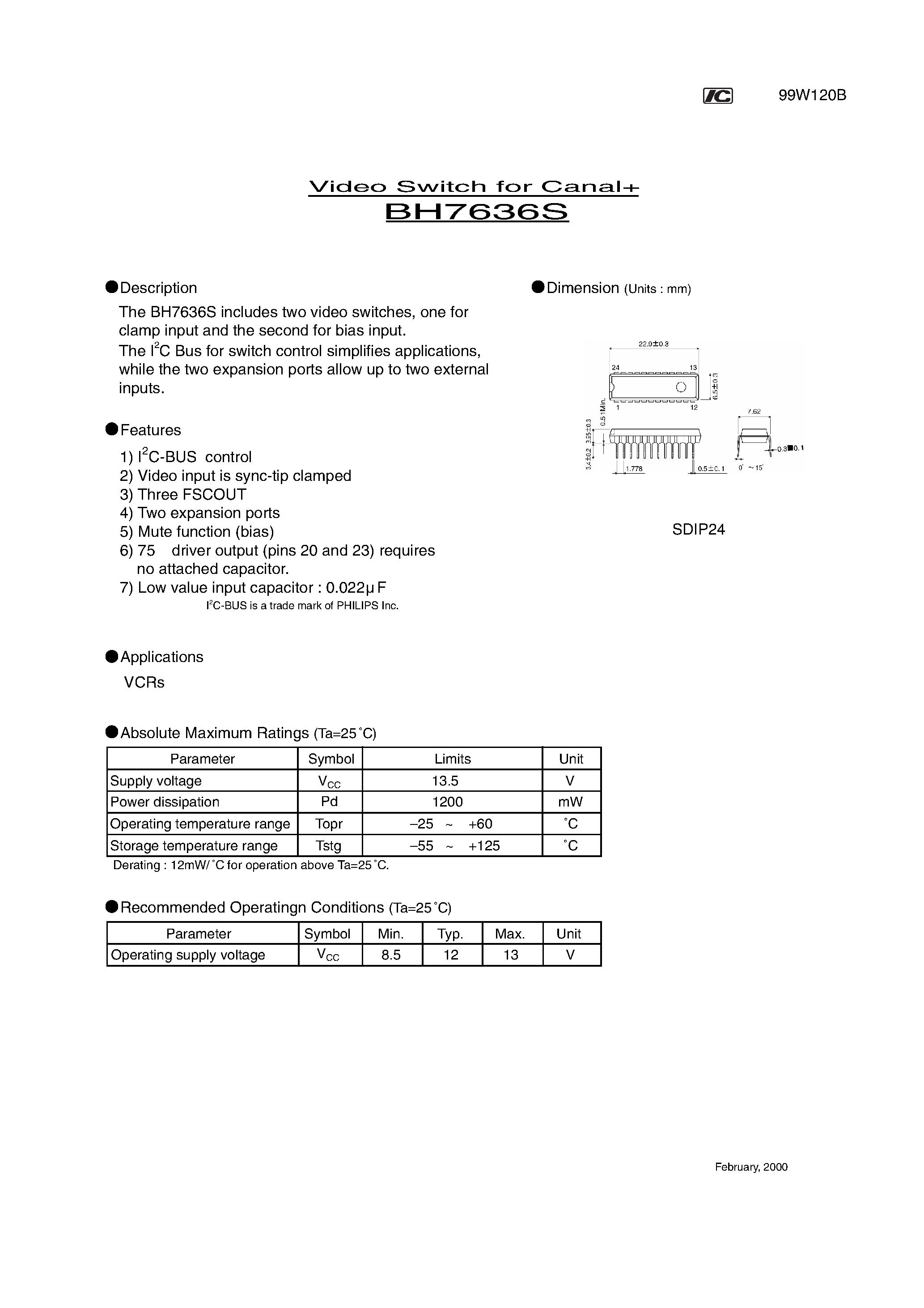 Даташит BH7636S - Video Switch for Canal+ страница 1