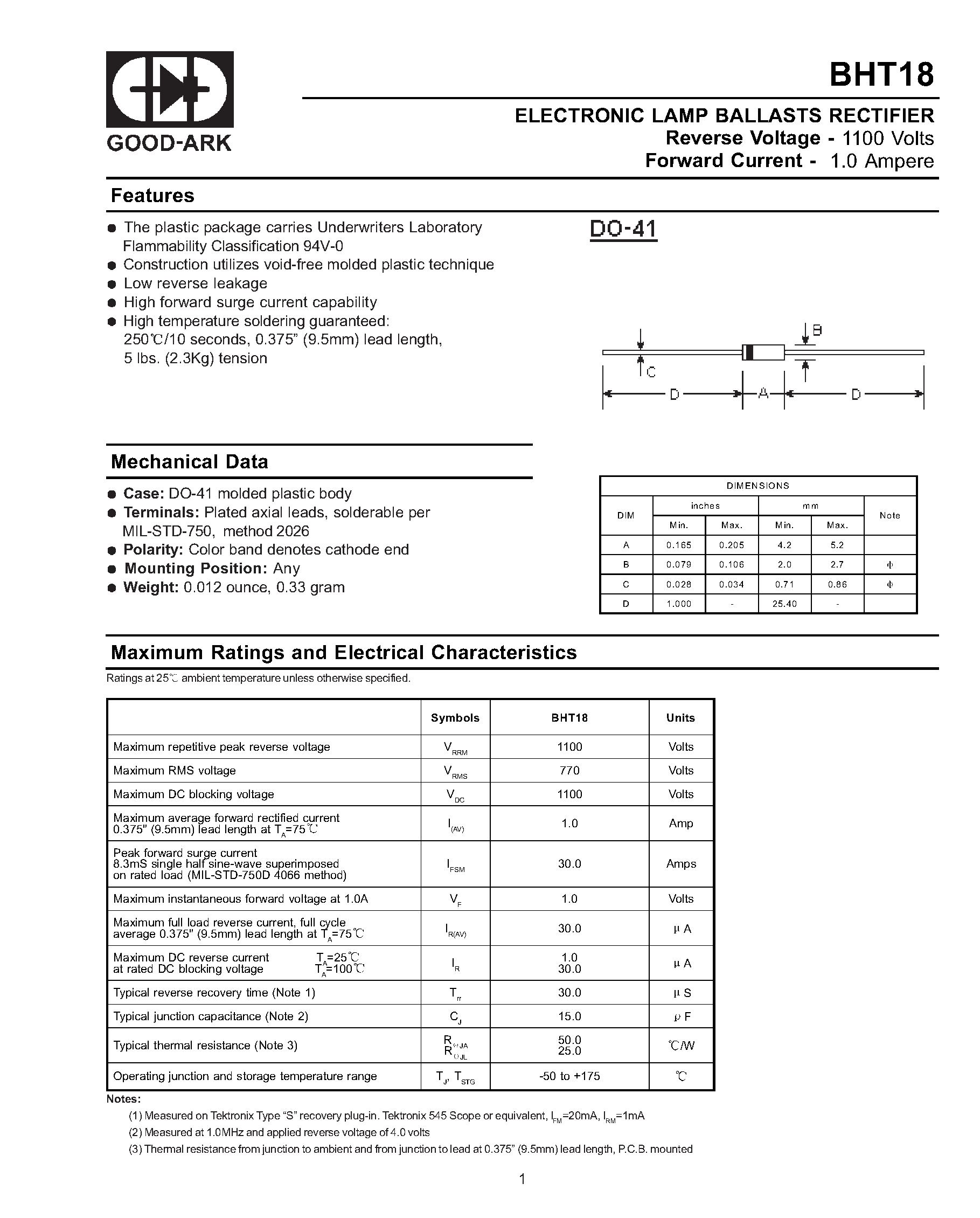 Datasheet BHT18 page 1 Datasheet BHT18 - ELECTRONIC LAMP BALLASTS RECTIFIER page 1