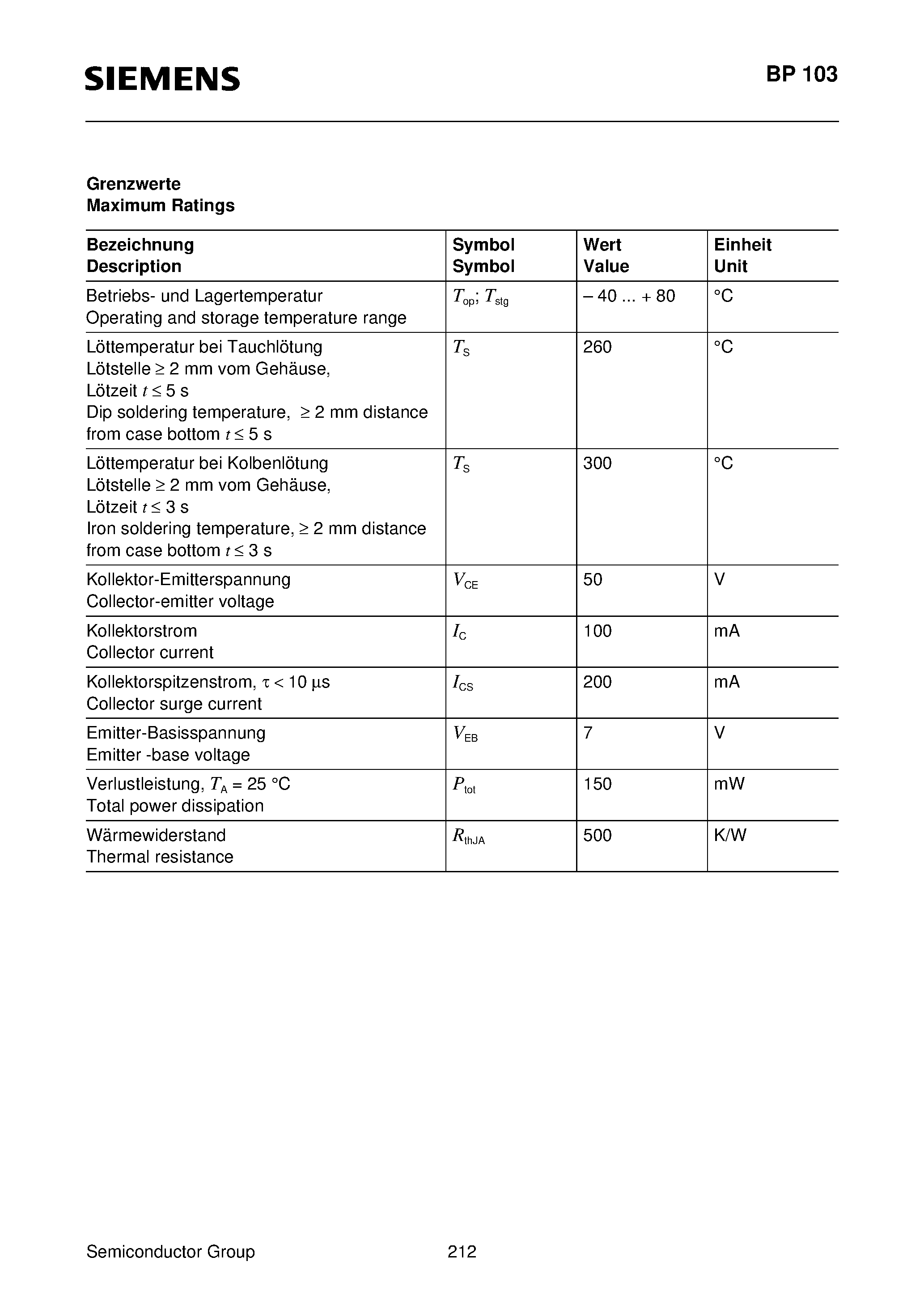 Datasheet BP103-3 - NPN-Silizium-Fototransistor Silicon NPN Phototransistor page 2