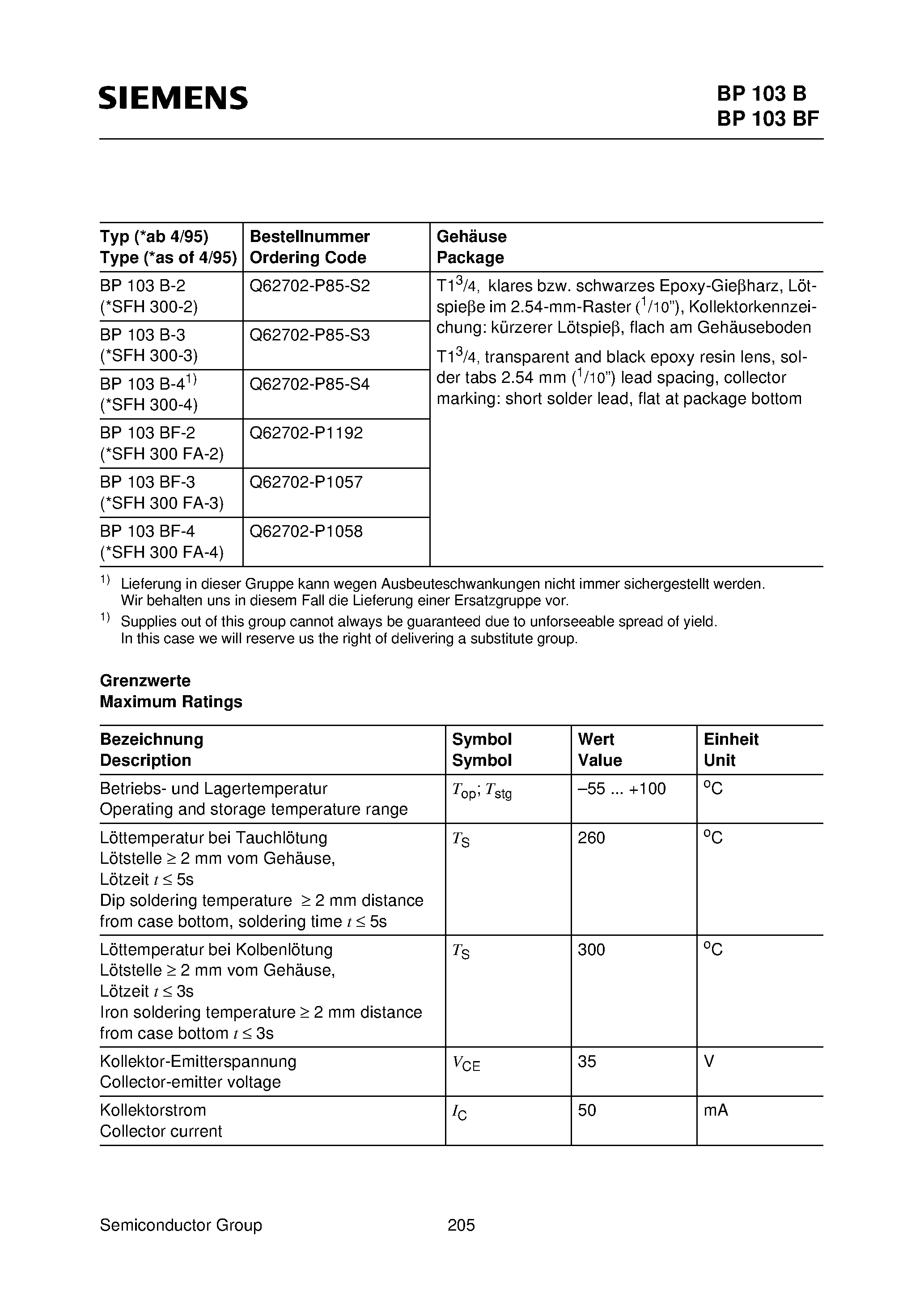 Datasheet BP103BF-2 - .NPN-Silizium-Fototransistor Silicon NPN Phototransistor page 2