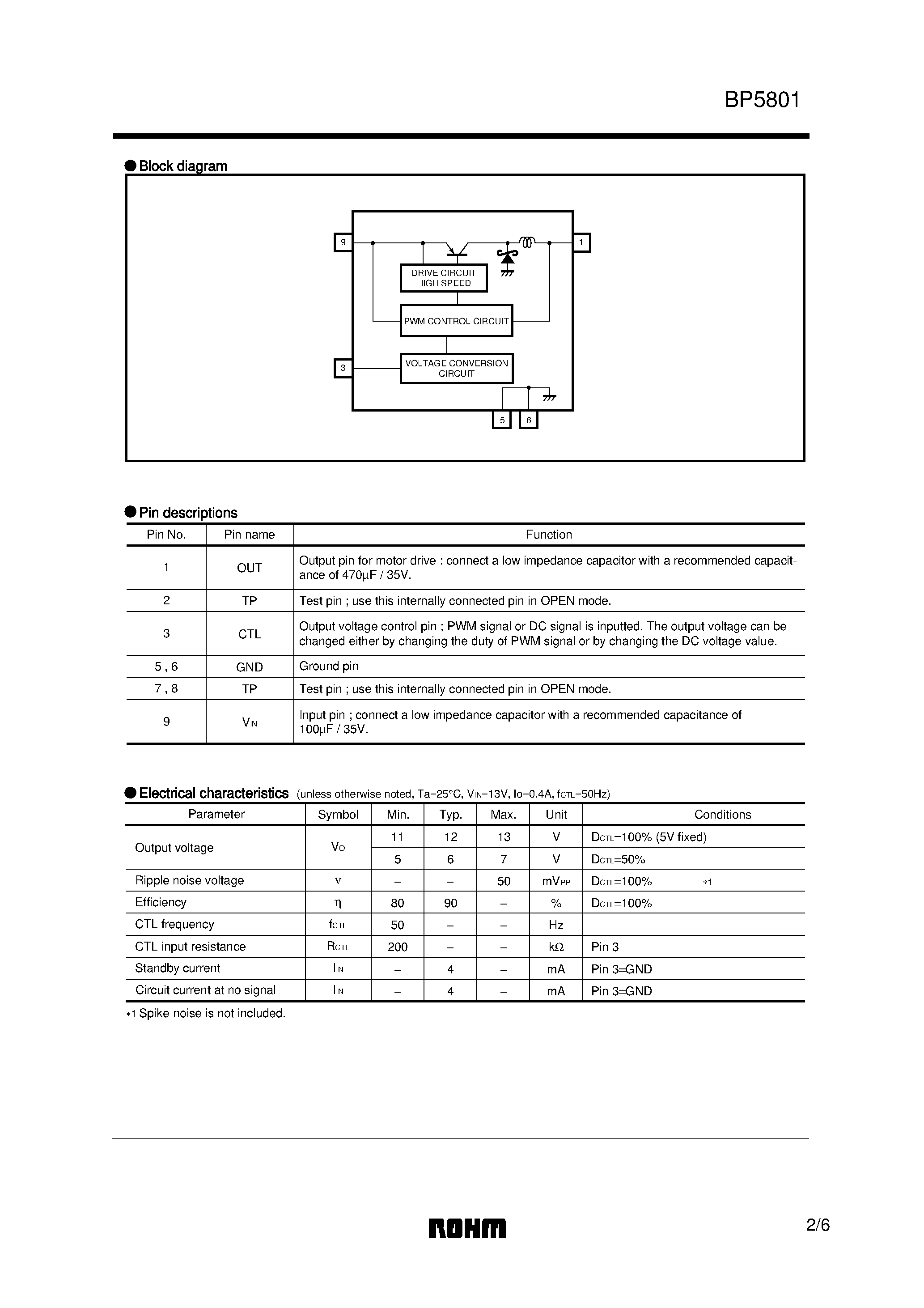 Даташит BP5801 - High efficiency switching-type motor driver страница 2