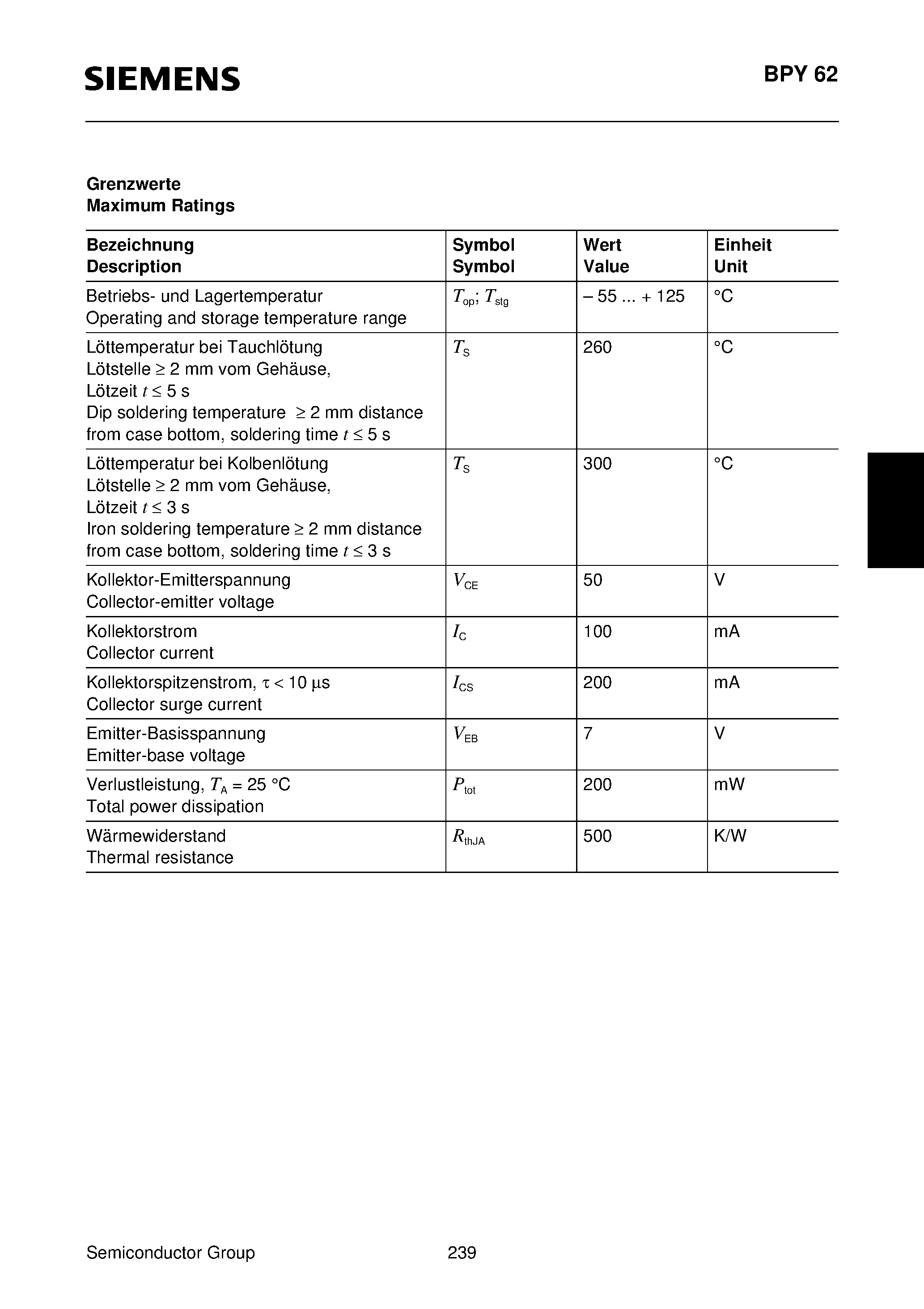 Datasheet BPY62-4 - NPN-Silizium-Fototransistor Silicon NPN Phototransistor page 2