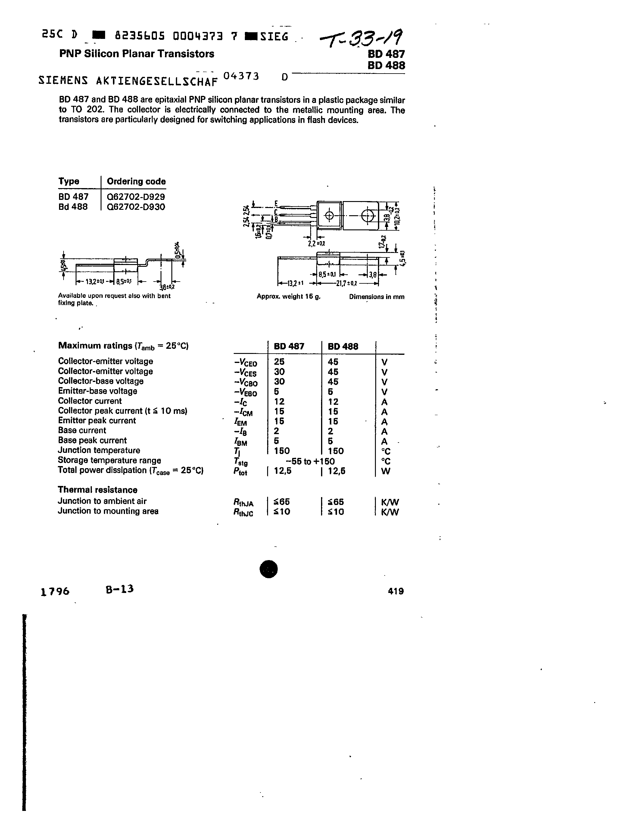 Даташит на микросхему BD488 страница 1 Даташит BD488 - PNP SILICON PLANAR TRANSISTORS страница 1