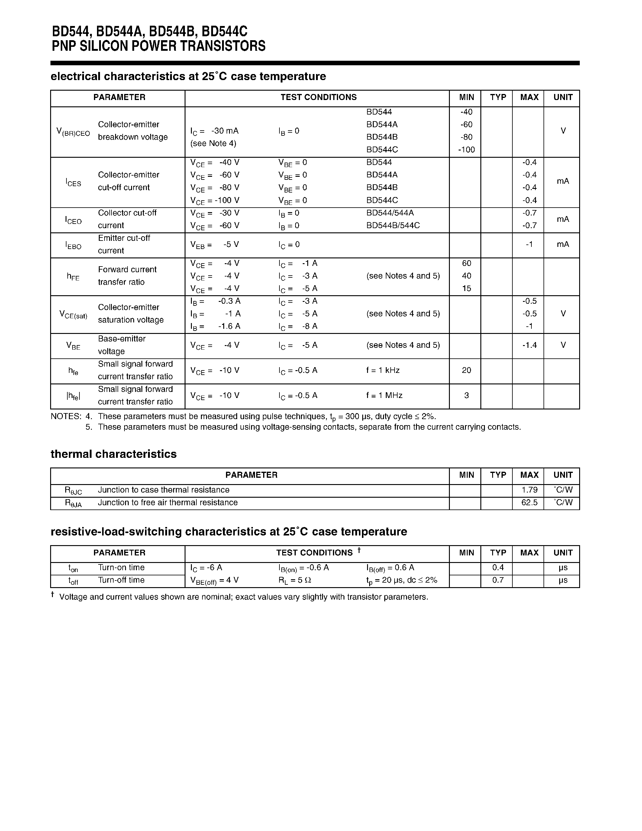 Даташит BD544 - PNP SILICON POWER TRANSISTORS страница 2