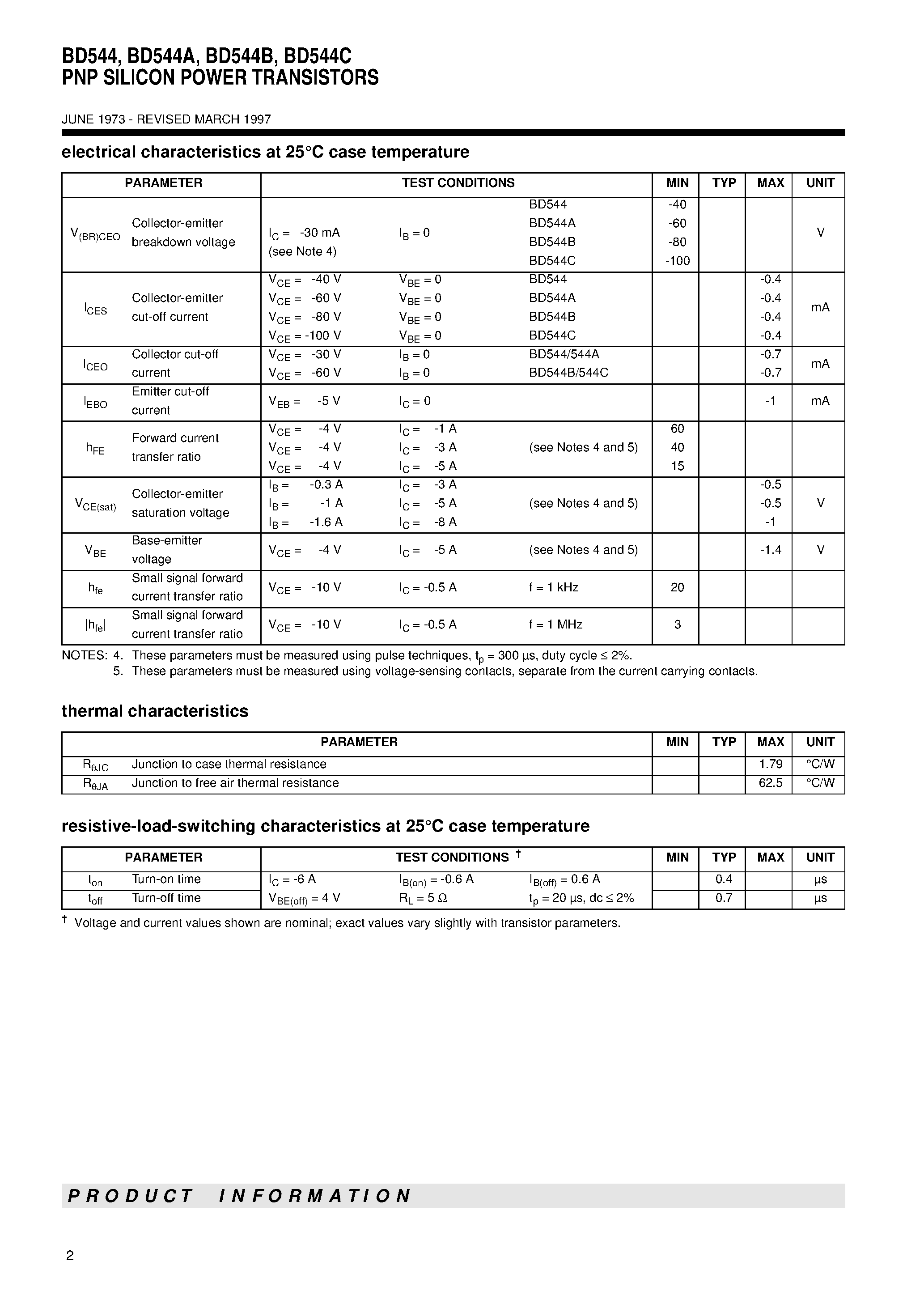Даташит BD544C - PNP SILICON POWER TRANSISTORS страница 2