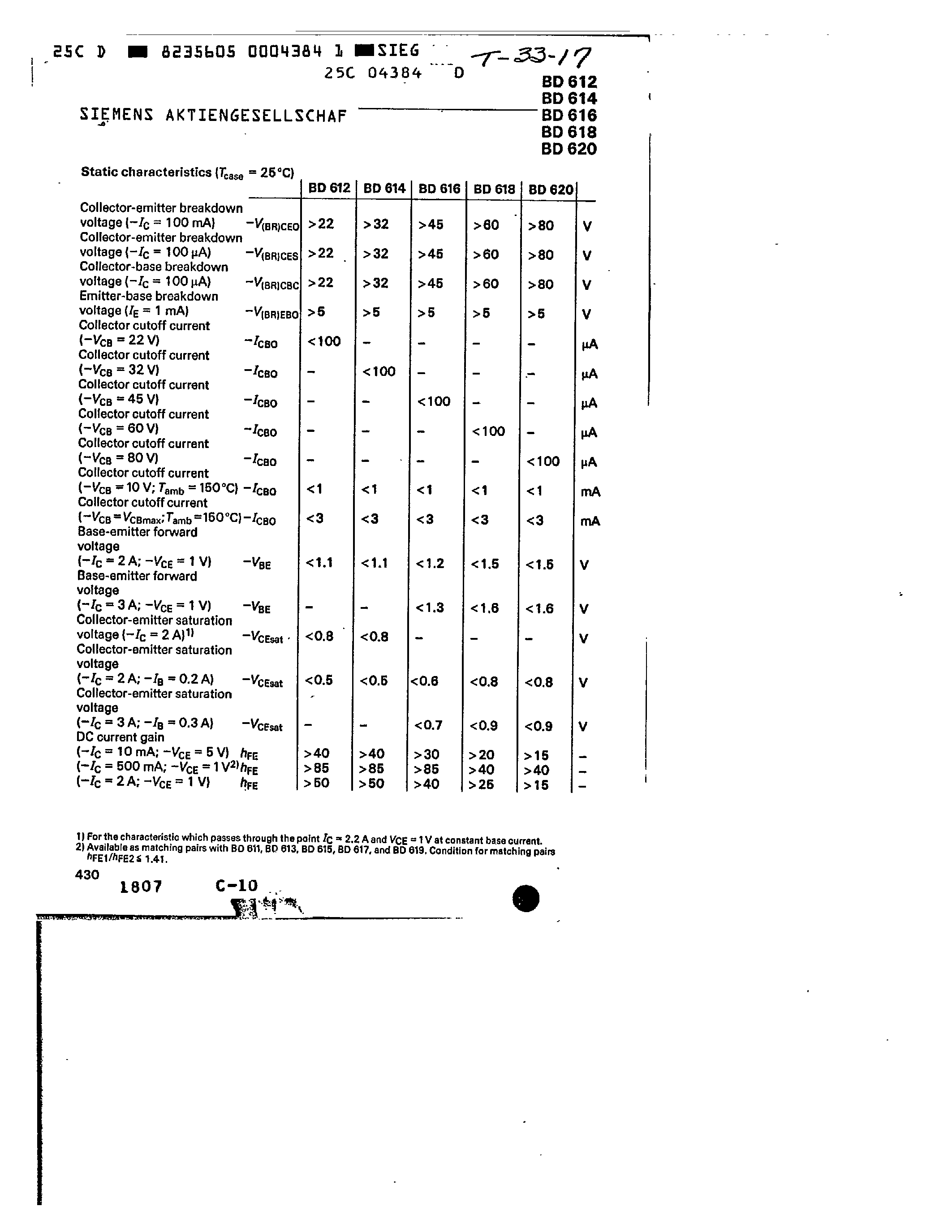 Даташит на микросхему BD618 страница 2 Даташит BD618 - PNP SILICON EPIBASE TRANSISTORS страница 2
