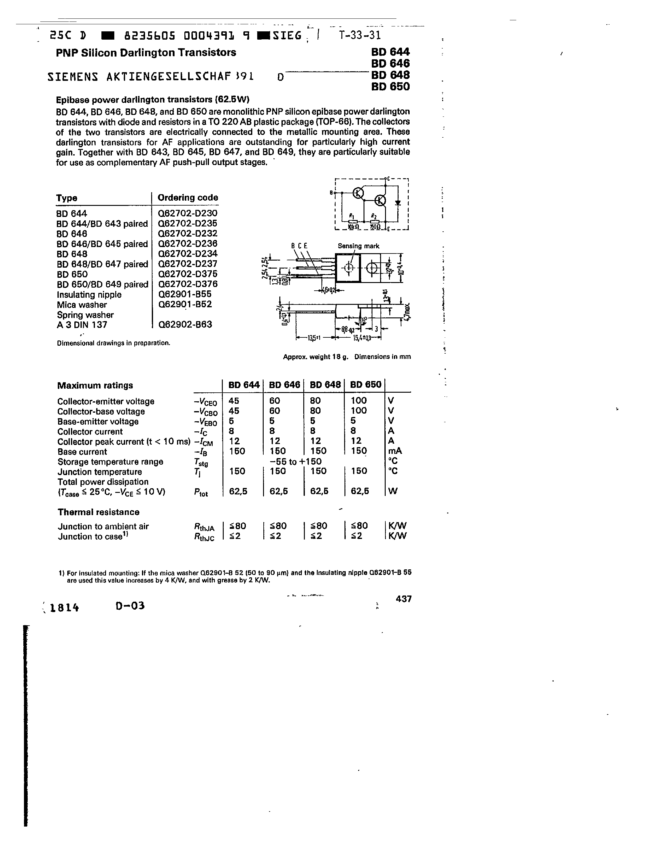 Даташит BD644 - NPN SILICON DARLINGTON TRANSISTORS страница 1