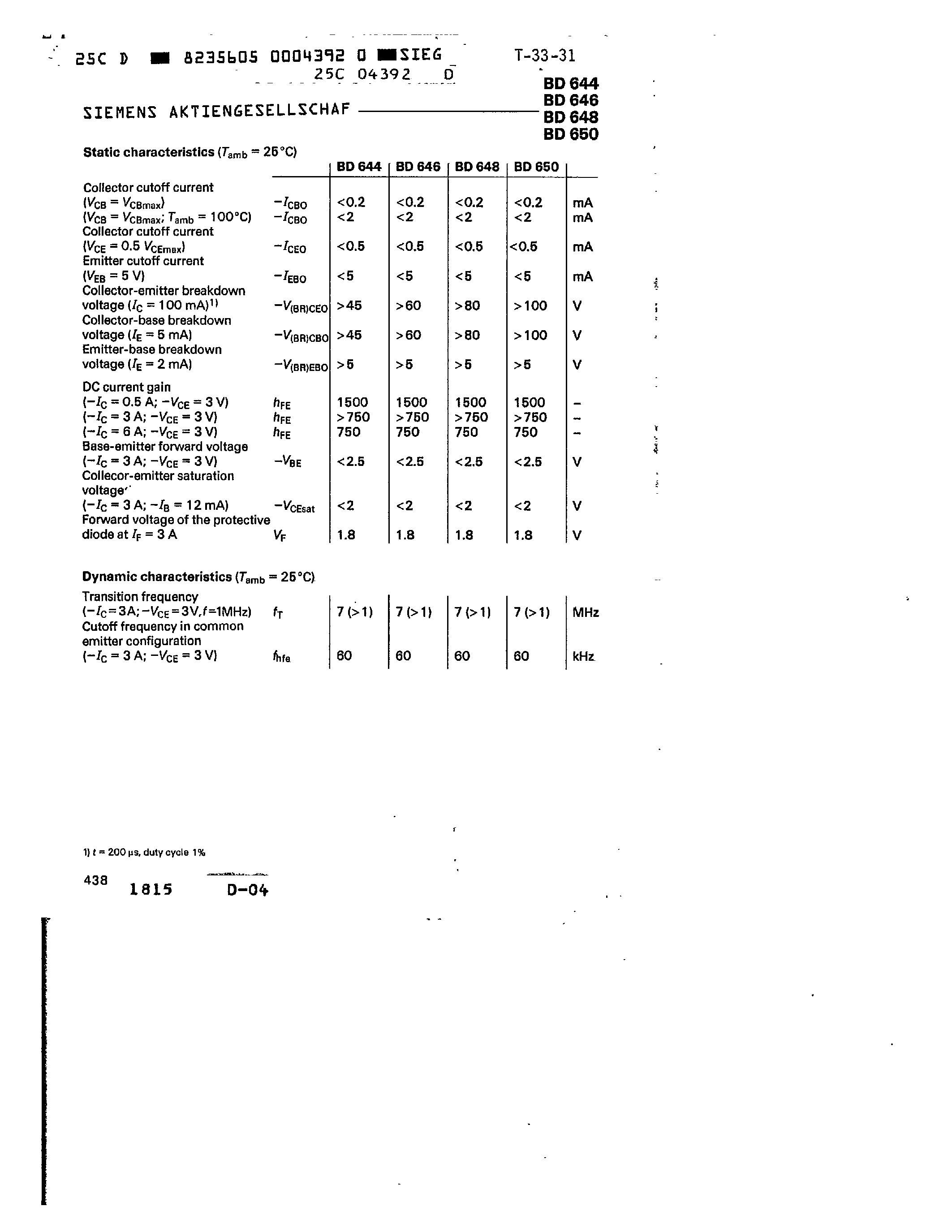 Даташит BD644 - NPN SILICON DARLINGTON TRANSISTORS страница 2
