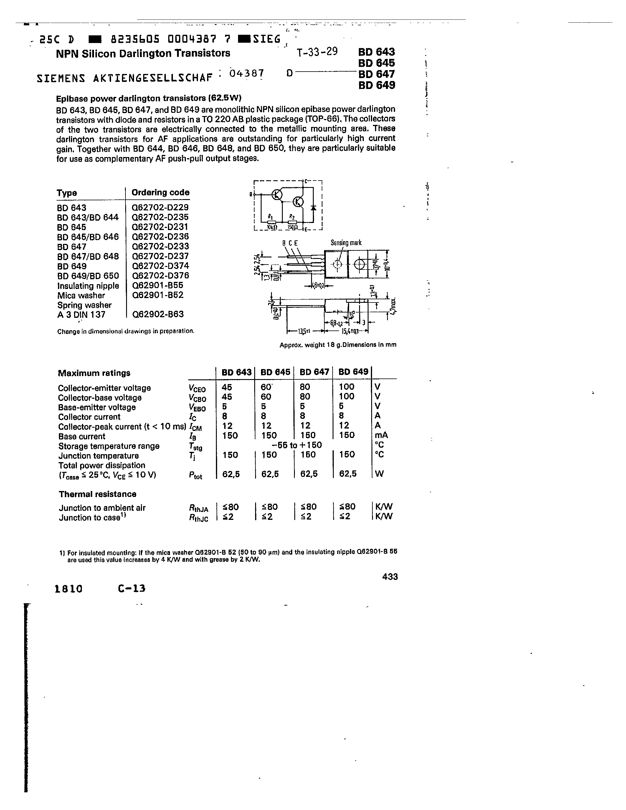 Даташит BD650 - PNP SILICON DARLINGTON TRANSISTORS страница 1