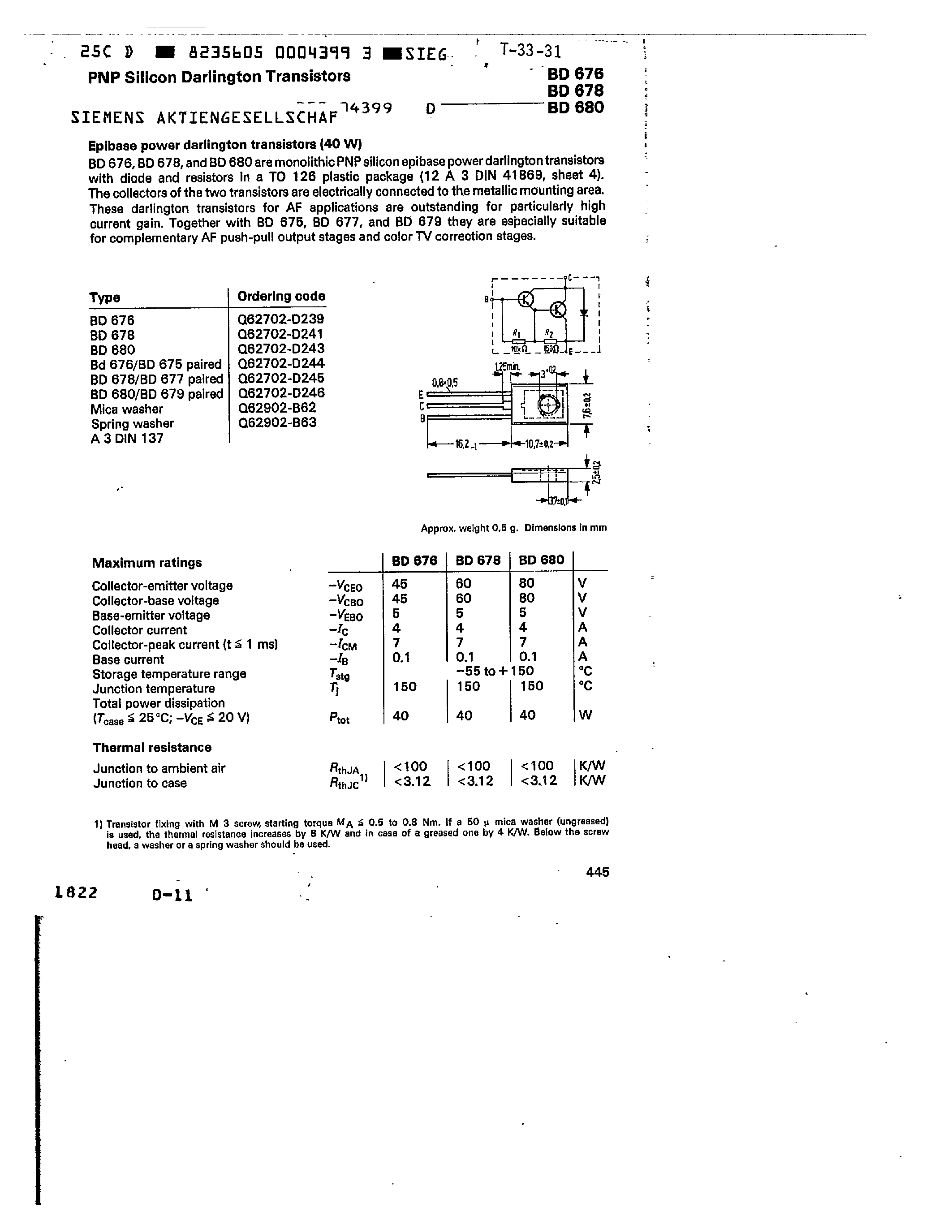 Даташит BD676 - NPN SILICON DARLINGTON TRANSISTORS страница 1
