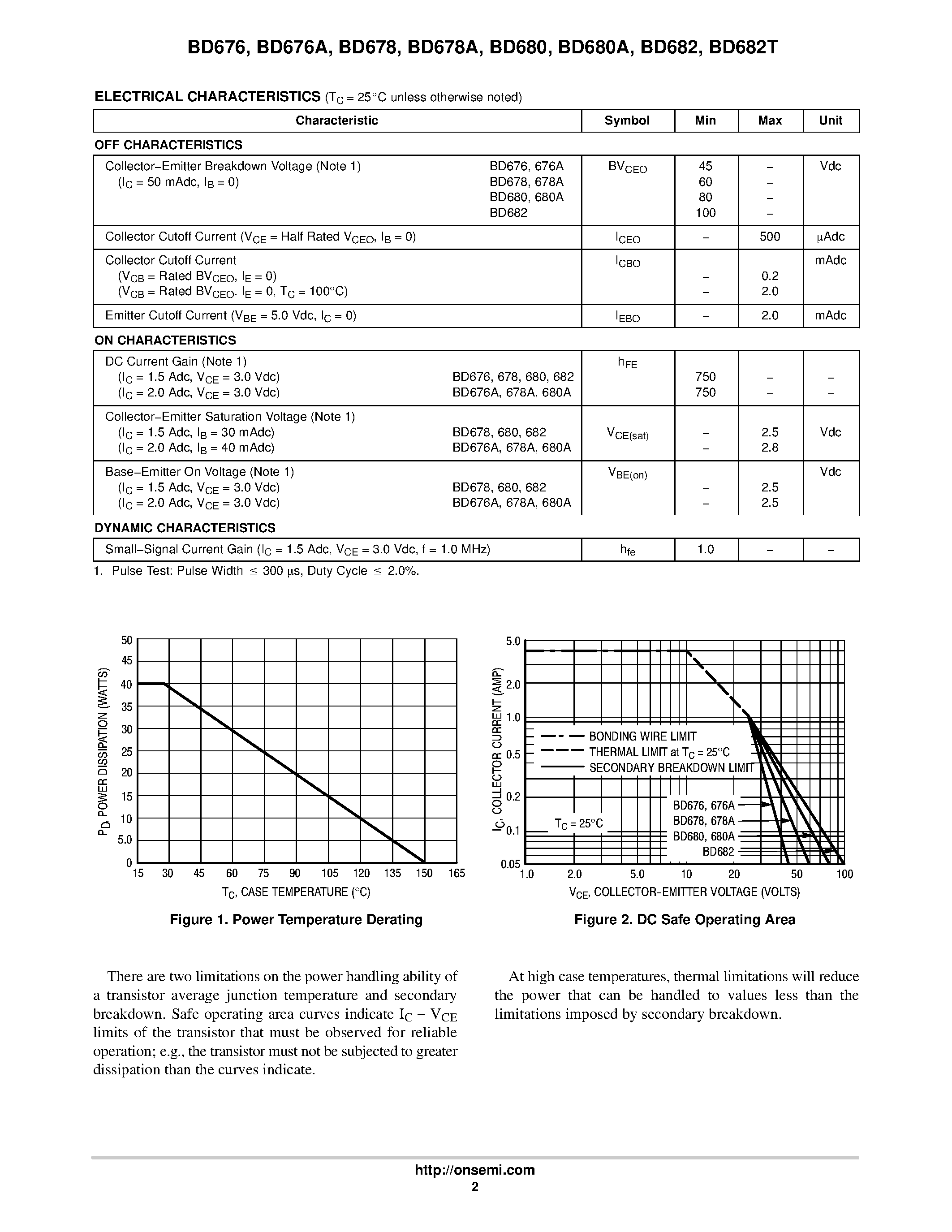 Даташит BD676A - DARLINGTON POWER TRANSISTORS PNP SILICON страница 2