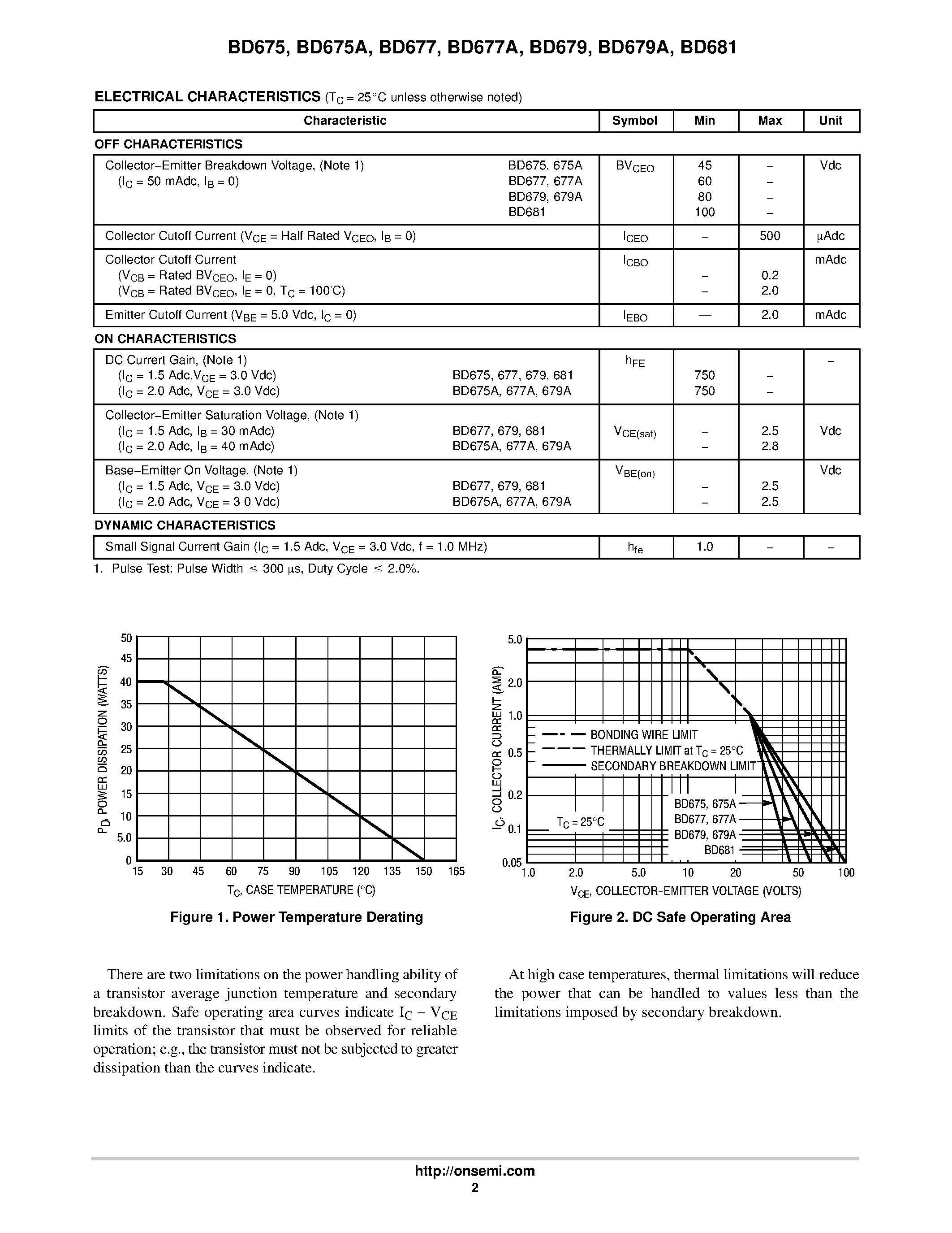 Даташит BD679 - DARLINGTON POWER TRANSISTORS NPN SILICON страница 2
