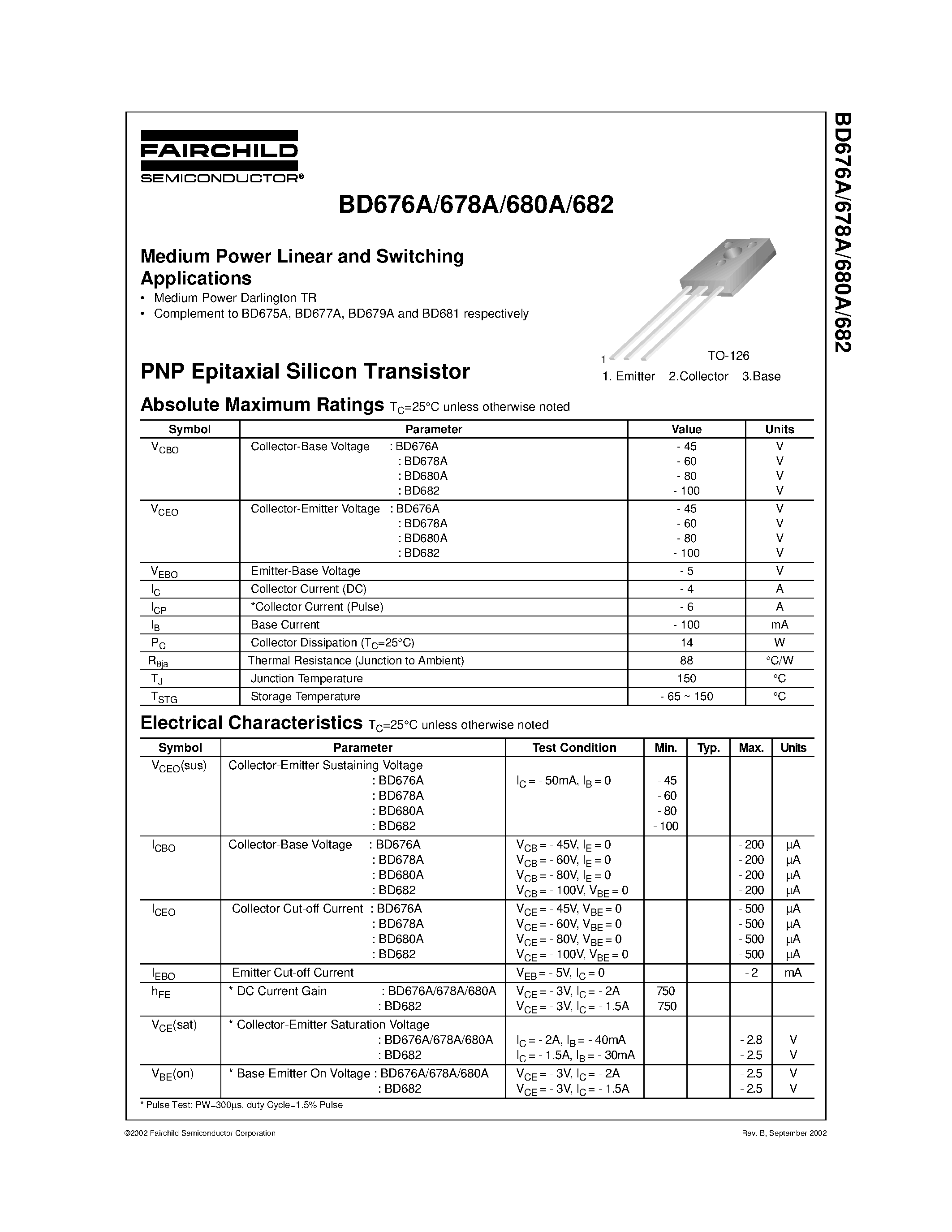 Даташит на микросхему BD680A страница 1 Даташит BD680A - Medium Power Linear and Switching Applications страница 1