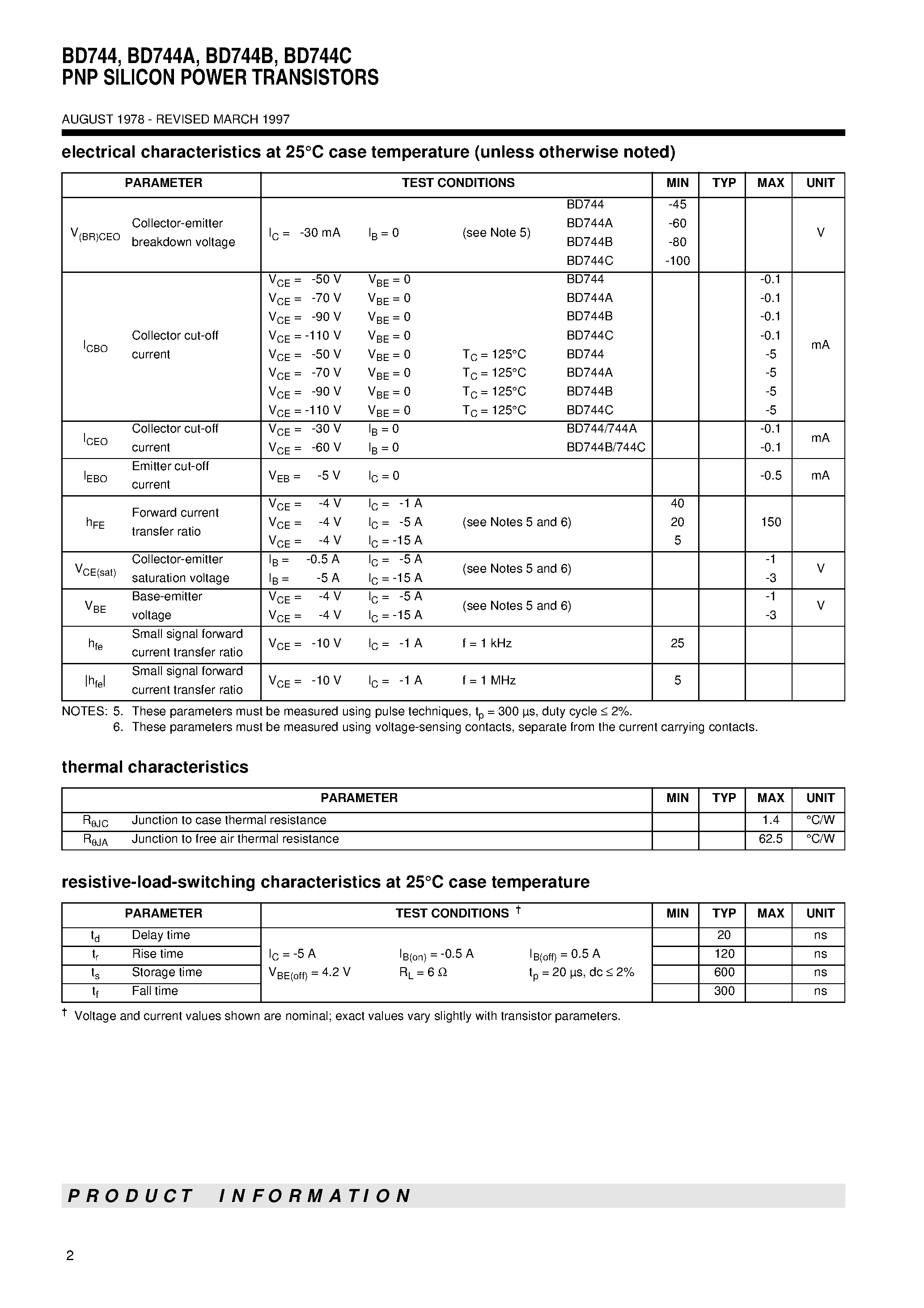 Даташит на микросхему BD744 страница 2 Даташит BD744 - PNP SILICON POWER TRANSISTORS страница 2