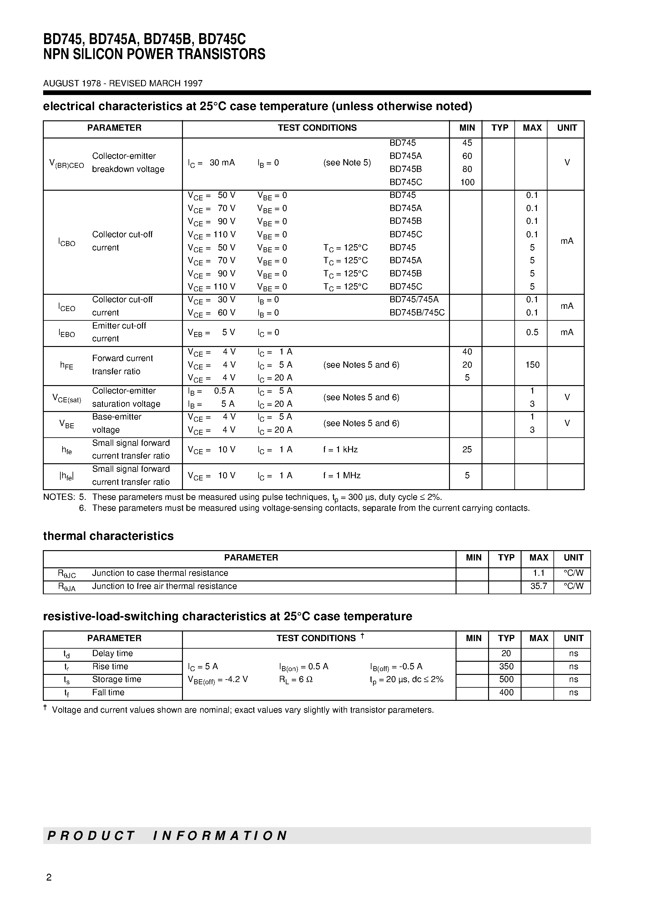 Даташит BD745B - NPN SILICON POWER TRANSISTORS страница 2