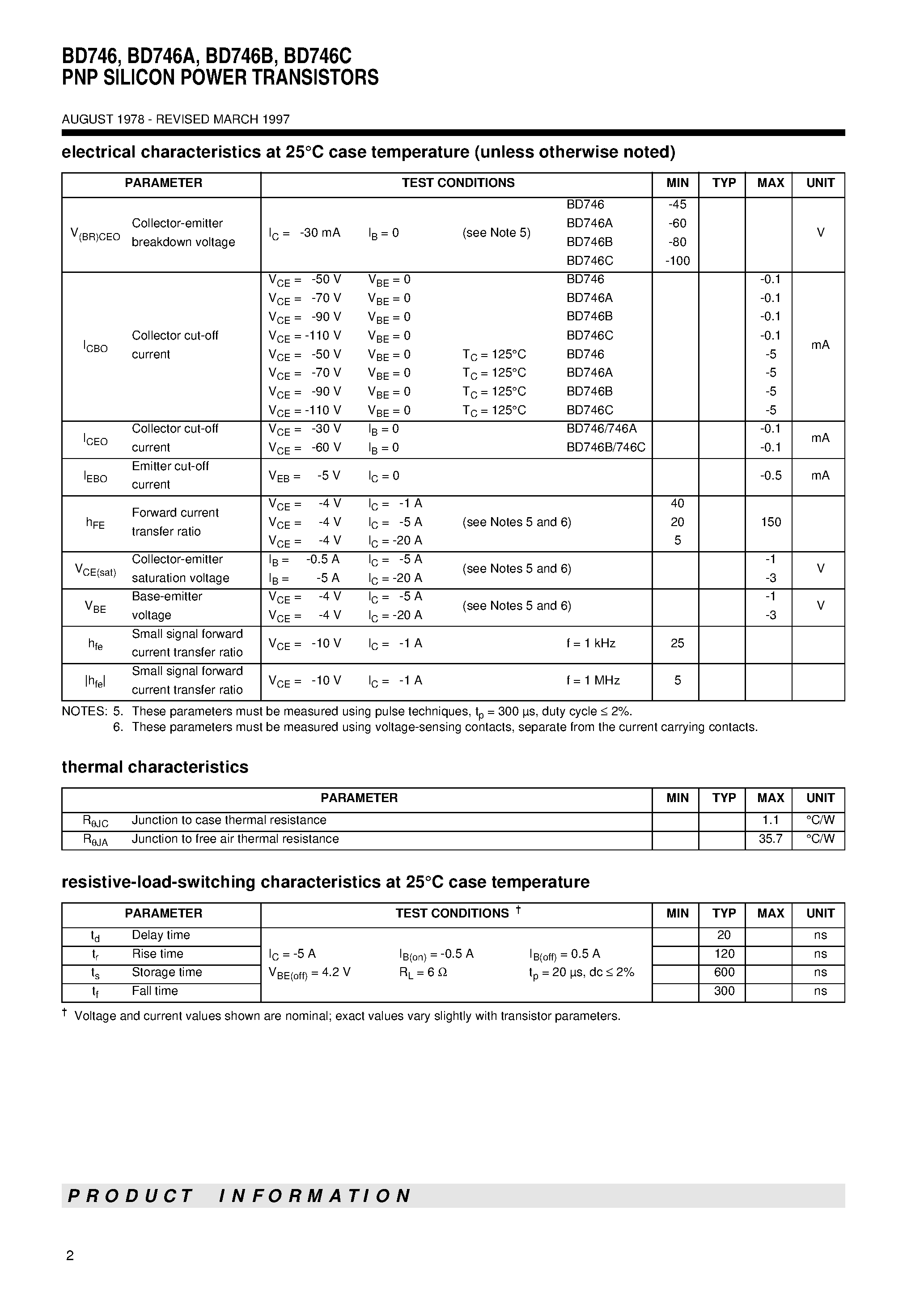 Даташит BD746 - PNP SILICON POWER TRANSISTORS страница 2