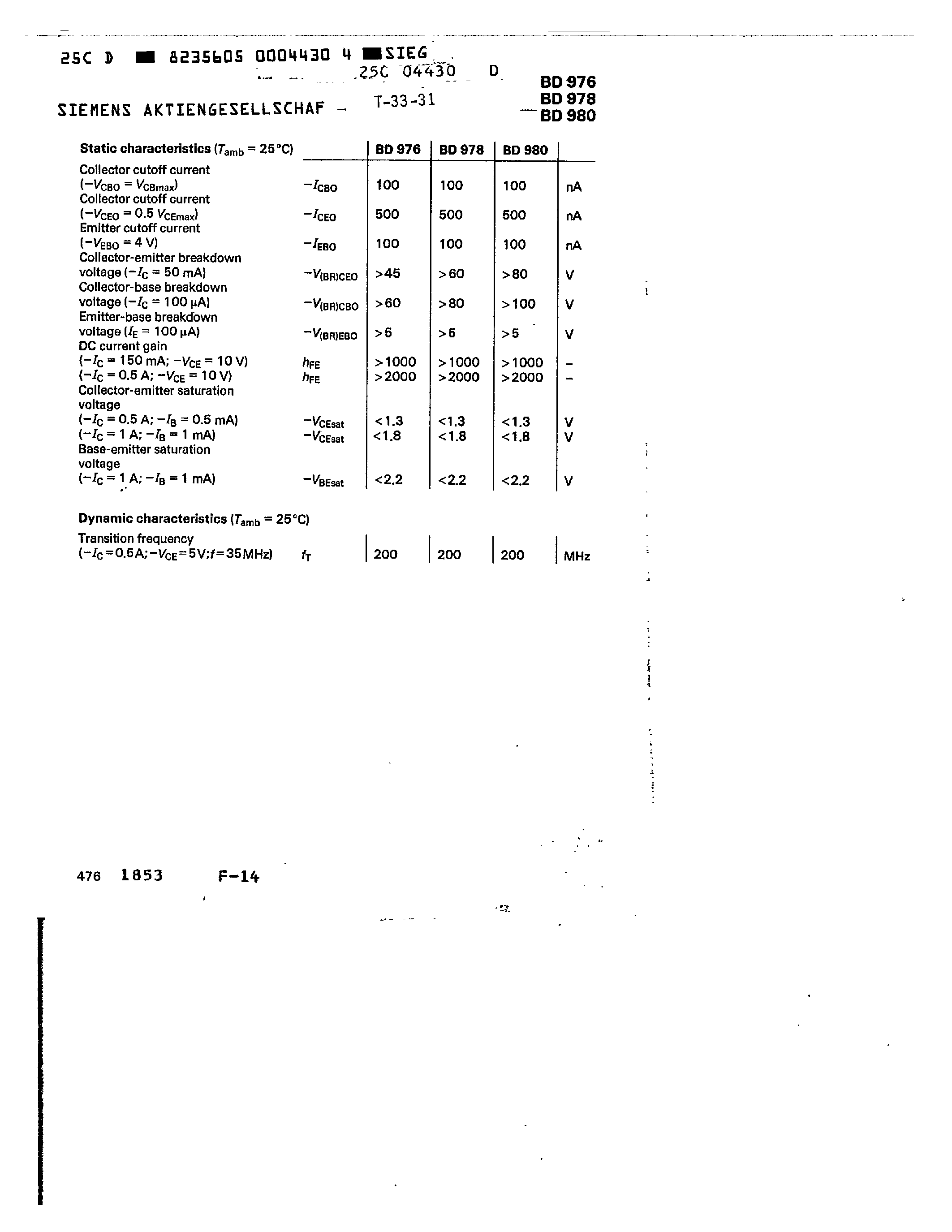 Даташит BD978 - PNP SILICON DARLINGTON TRANSISTORS страница 2