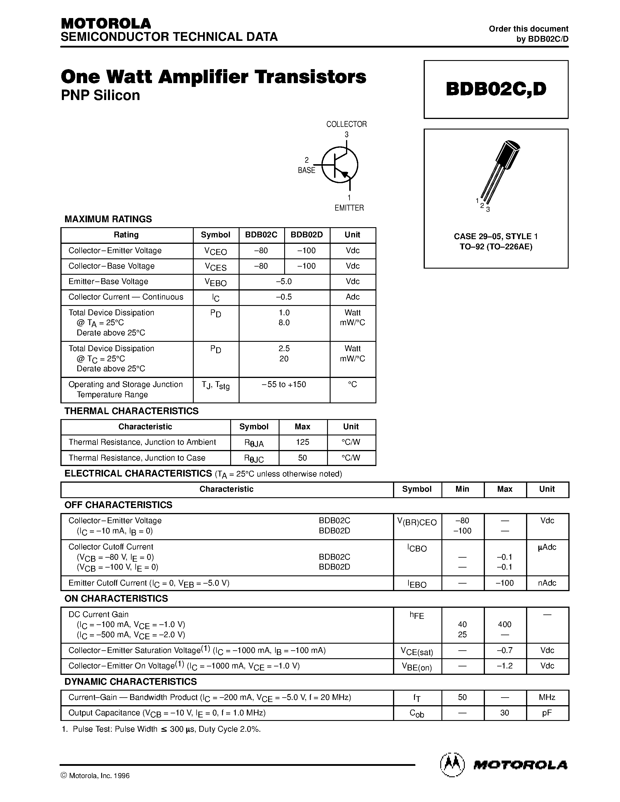 Даташит BDB02D - One Watt Amplifier Transistors страница 1
