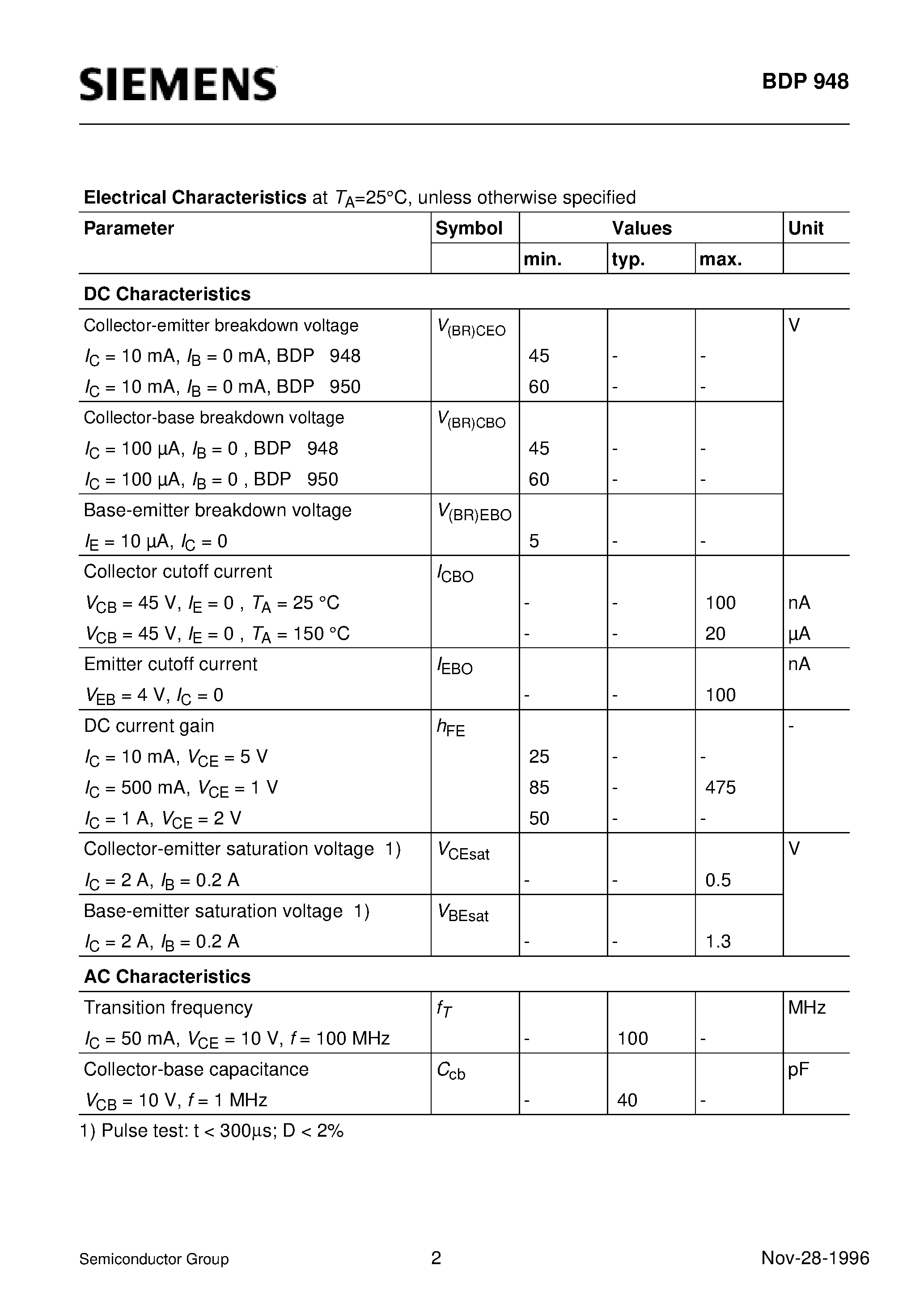 Datasheet BDP950 - PNP Silicon AF Power Transistor (For AF drivers and output stages High collector current High current gain) page 2