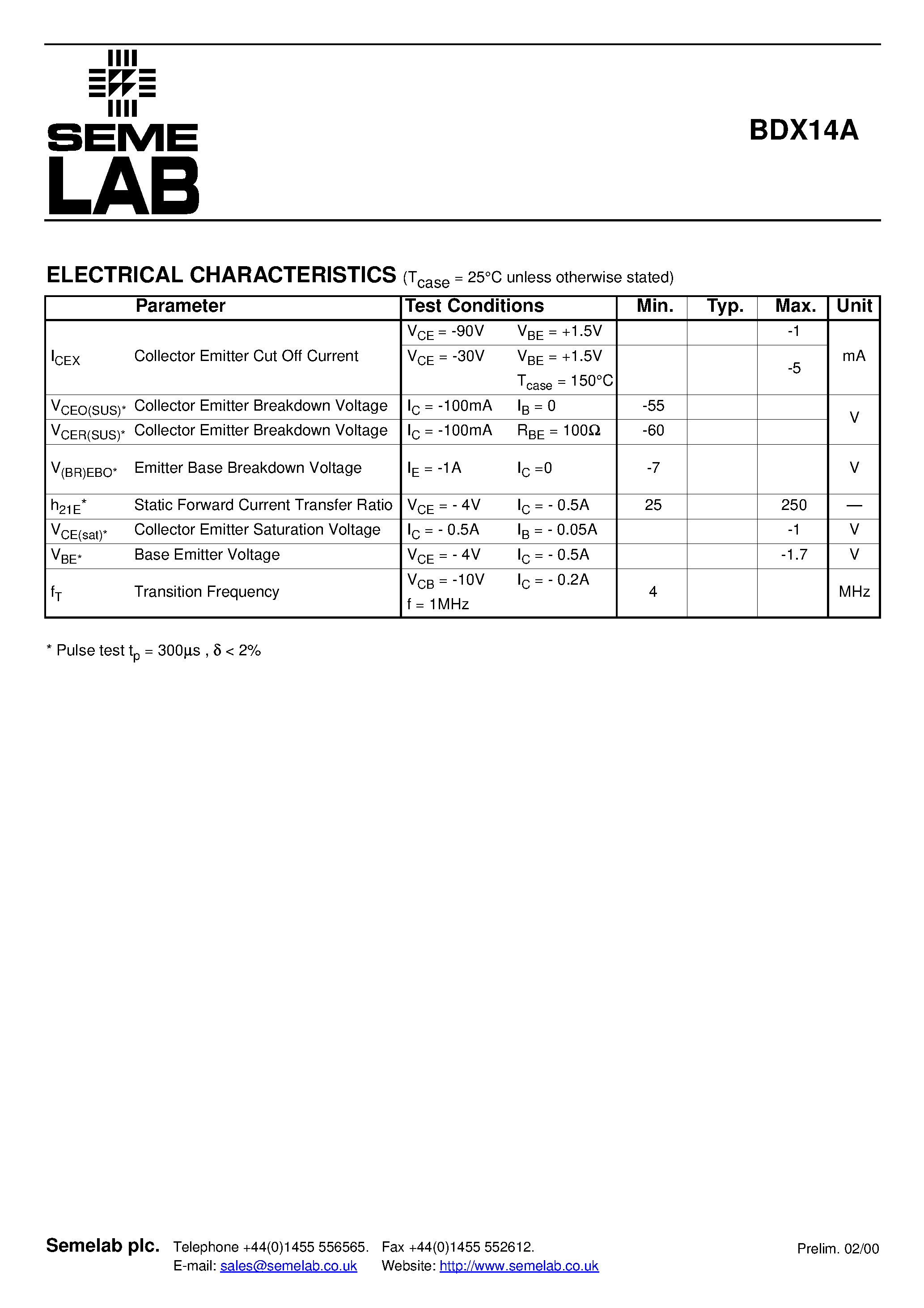 Datasheet BDX14A - PNP SILICON TRANSISTOR/ EPITAXIAL BASE page 2