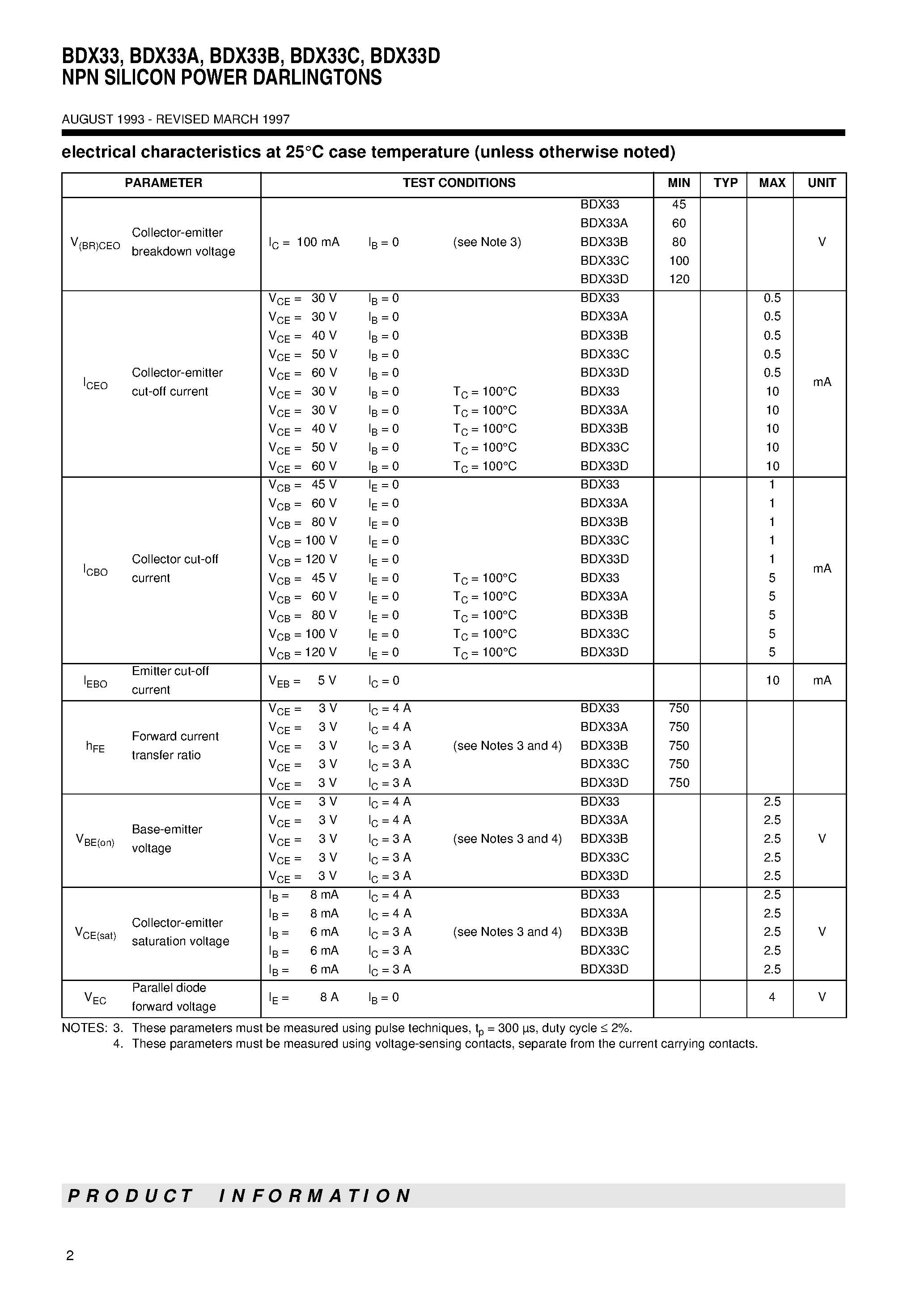 Datasheet BDX33 - NPN SILICON POWER DARLINGTONS page 2