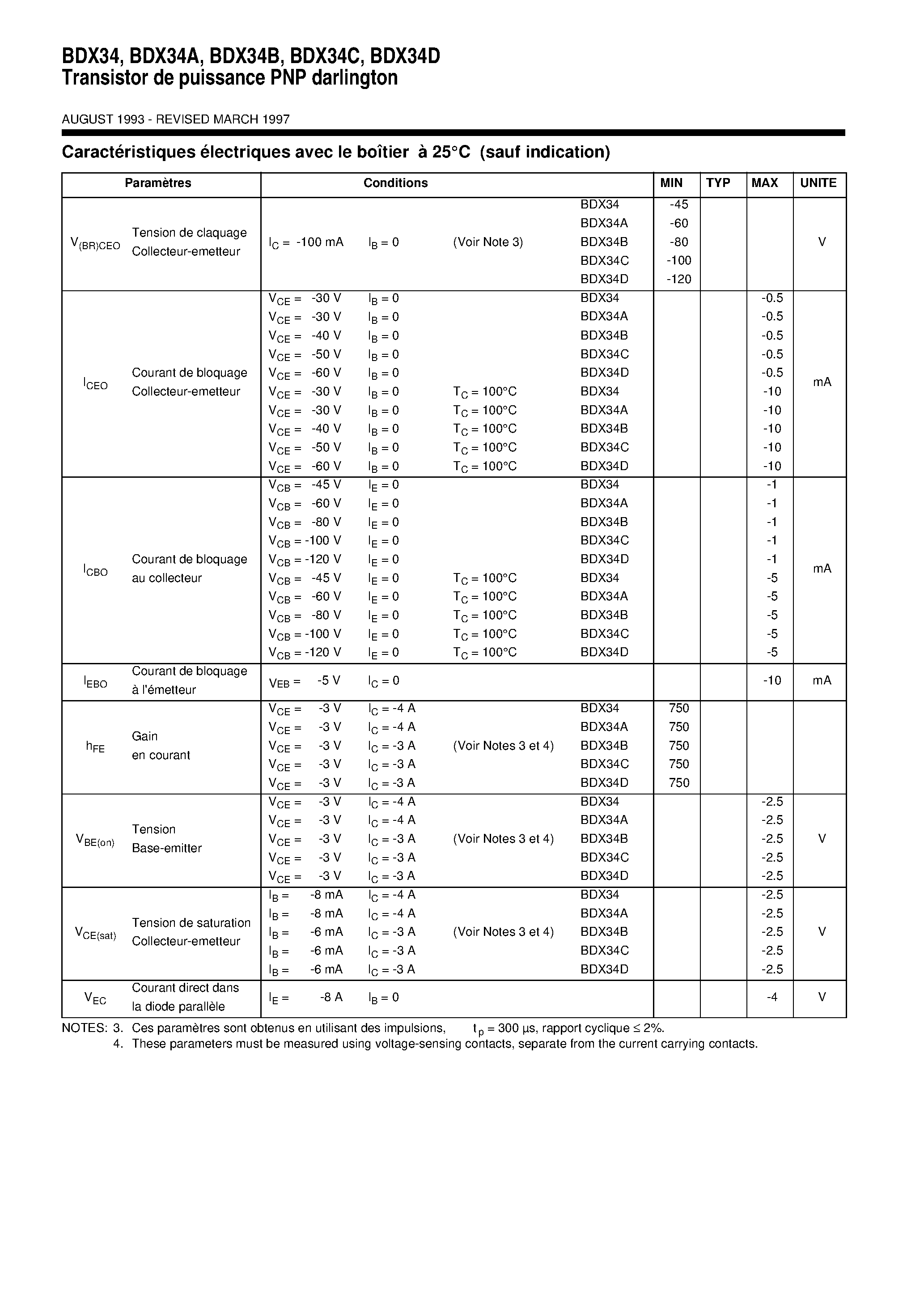 Datasheet BDX34D page 2 Datasheet BDX34D - PNP SILICON POWER DARLINGTONS page 2