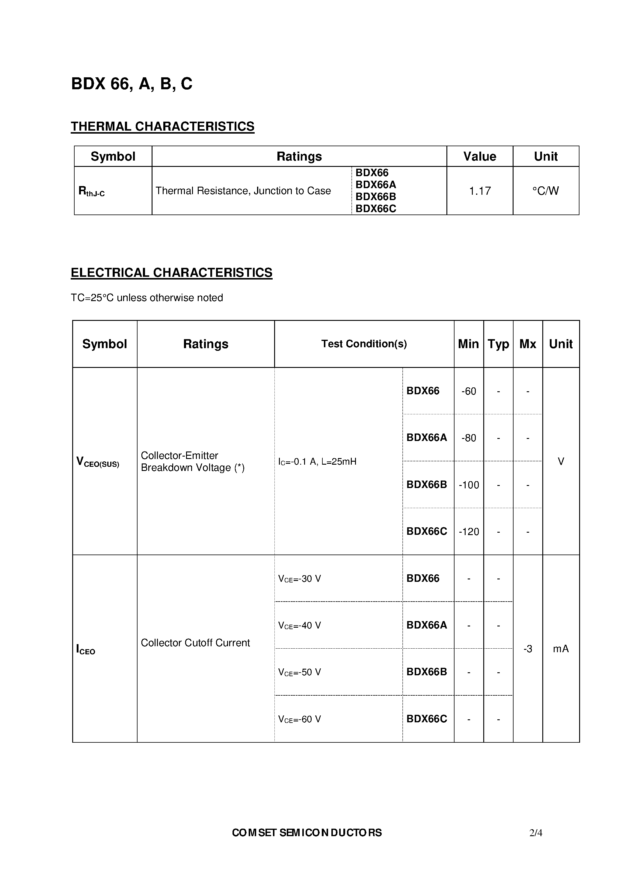 Datasheet BDX66A - PNP SILICON DARLINGTONS page 2