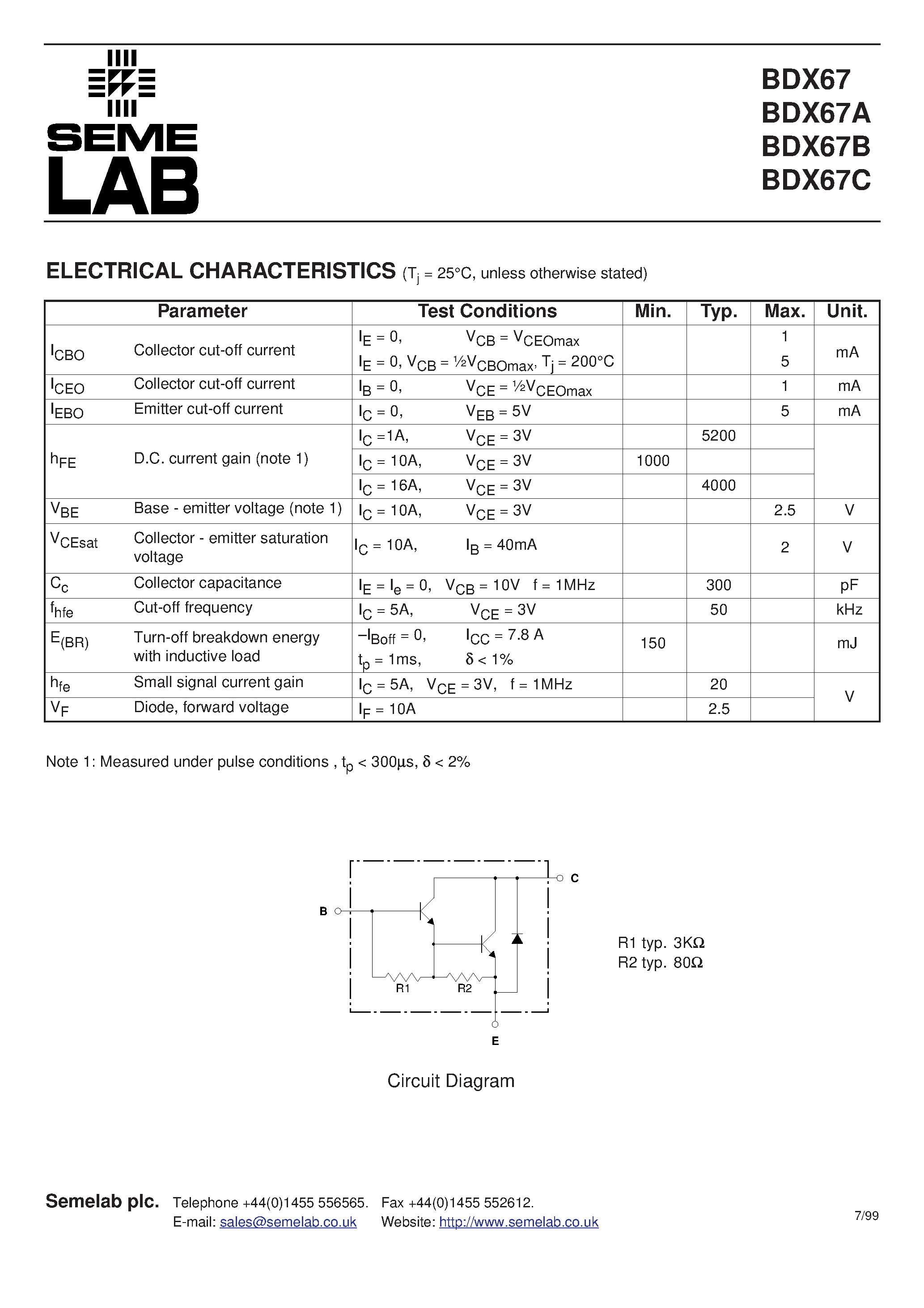 Datasheet BDX67C - NPN EPITAXIAL BASE DARLINGTON POWER TRANSISTOR page 2