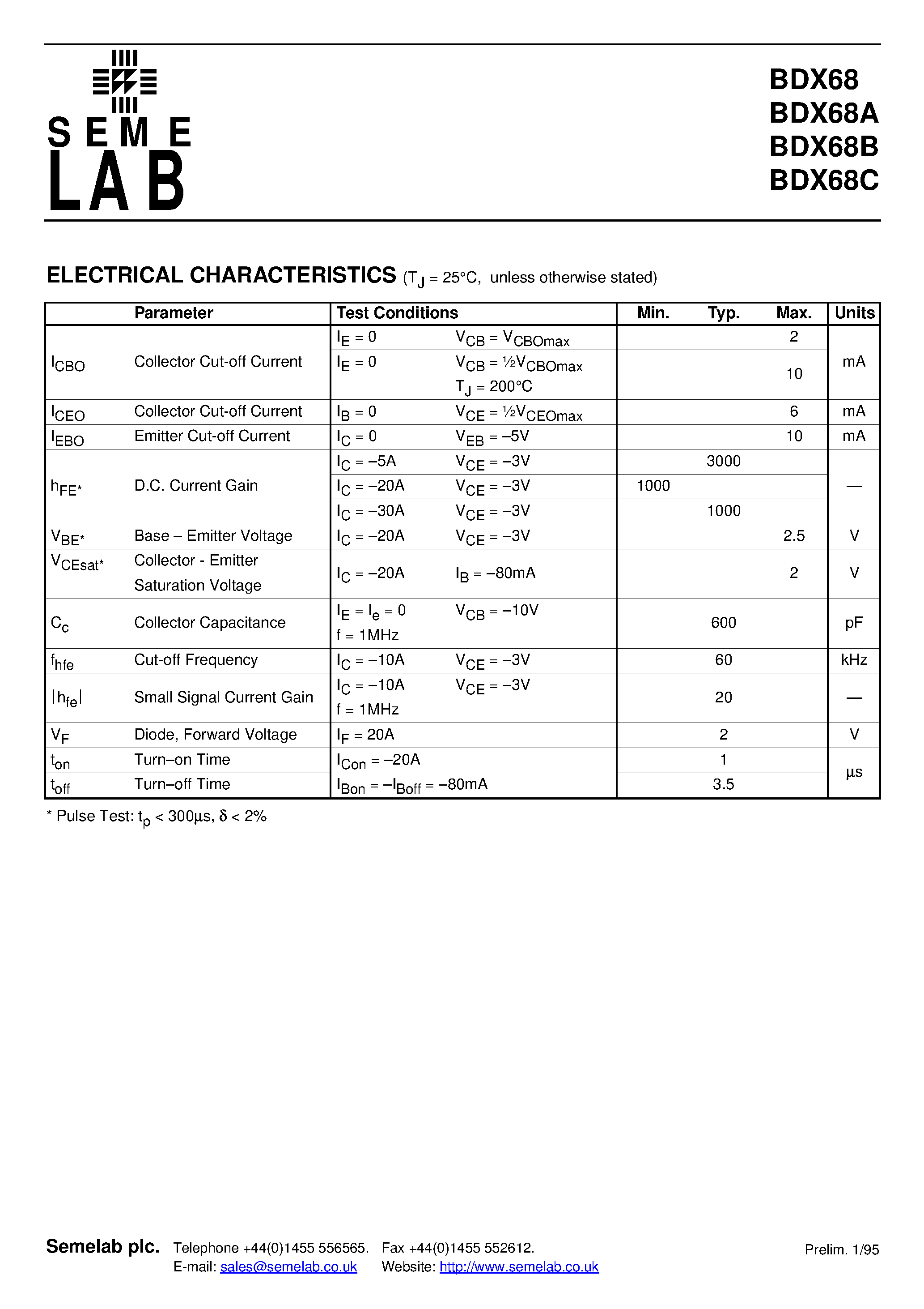 Datasheet BDX68A page 2 Datasheet BDX68A - PNP DARLINGTON POWER TRANSISTOR page 2