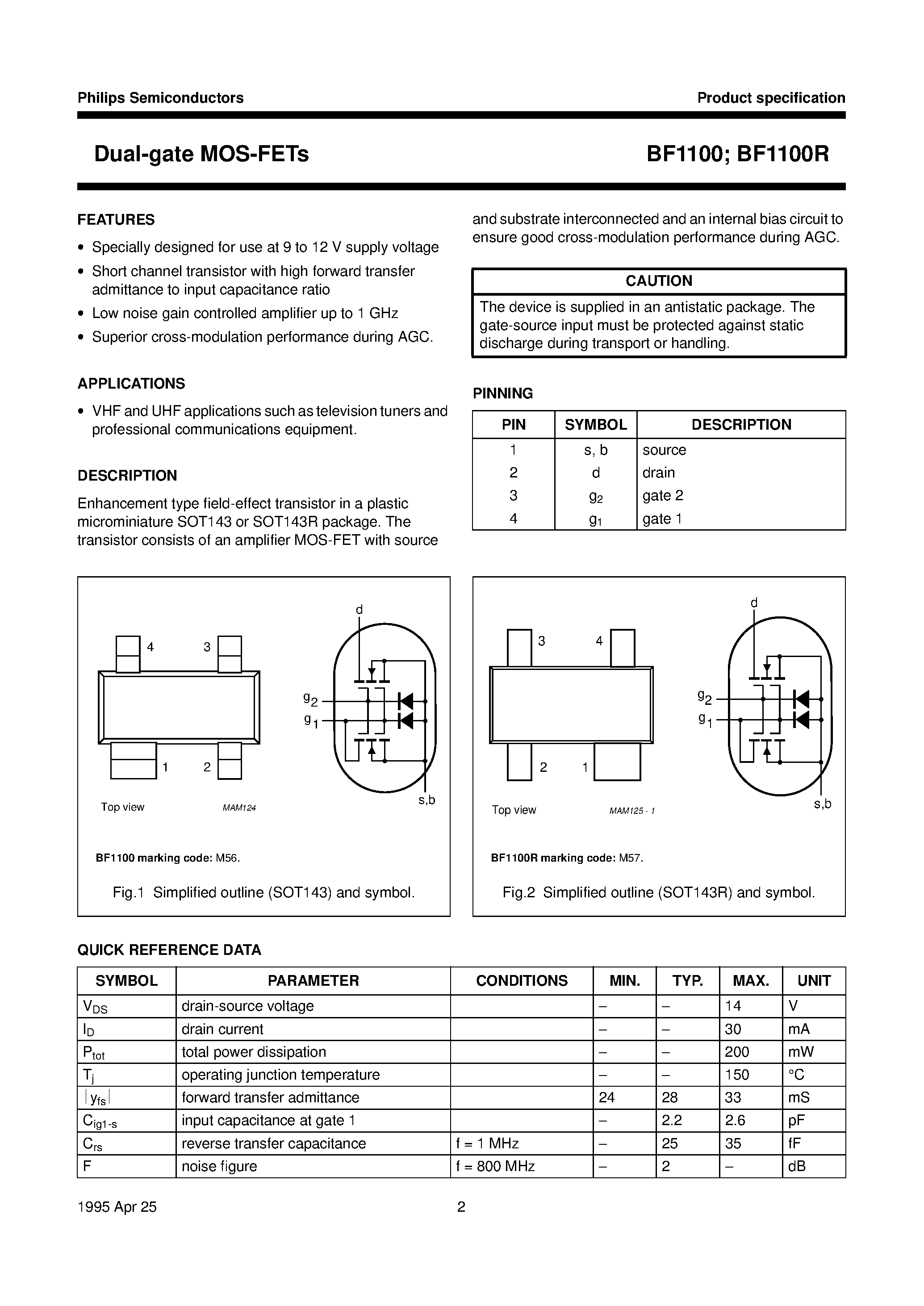 Datasheet BF1100R page 2 Datasheet BF1100R - Dual-gate MOS-FETs page 2