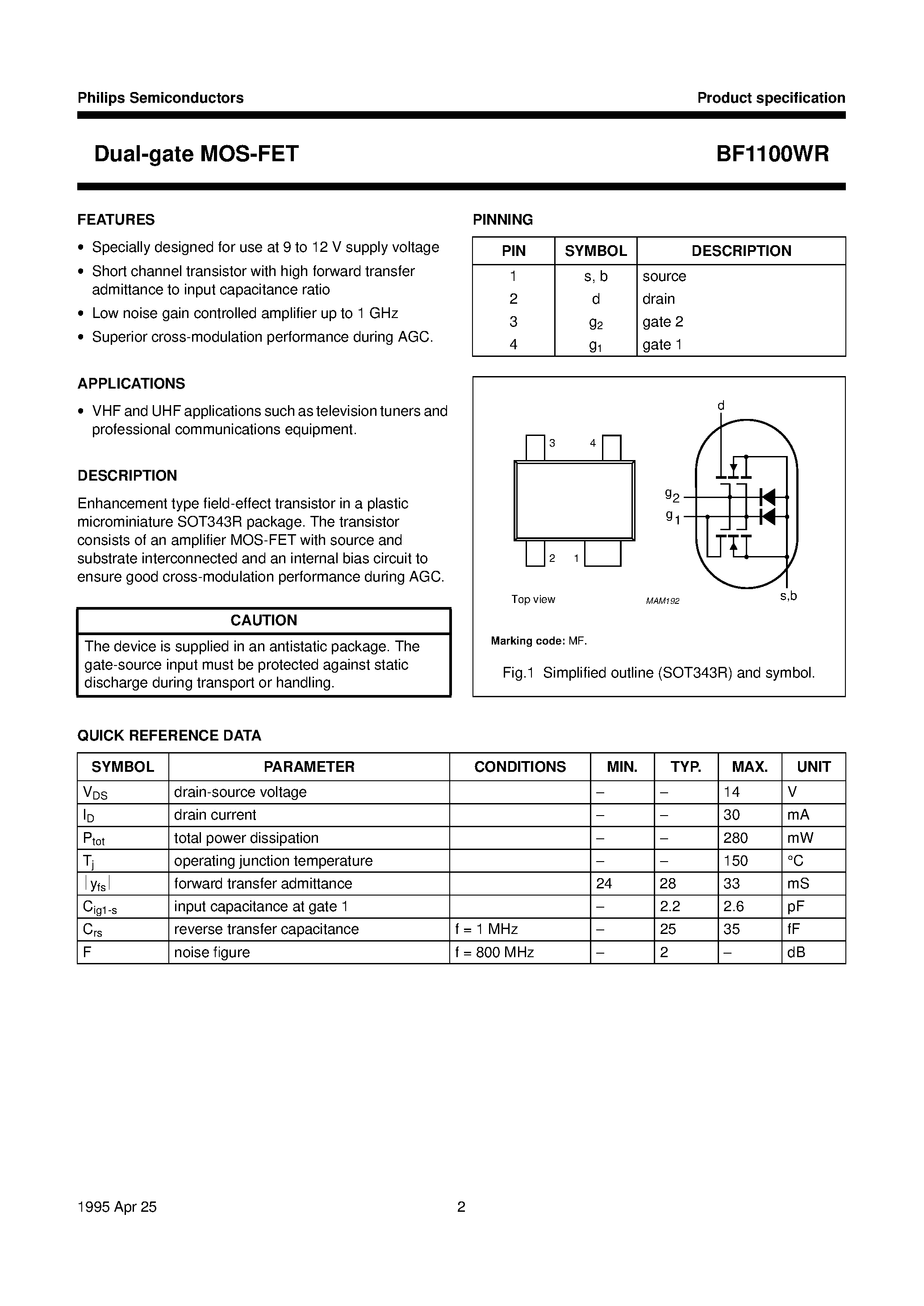 Datasheet BF1100WR page 2 Datasheet BF1100WR - Dual-gate MOS-FET page 2