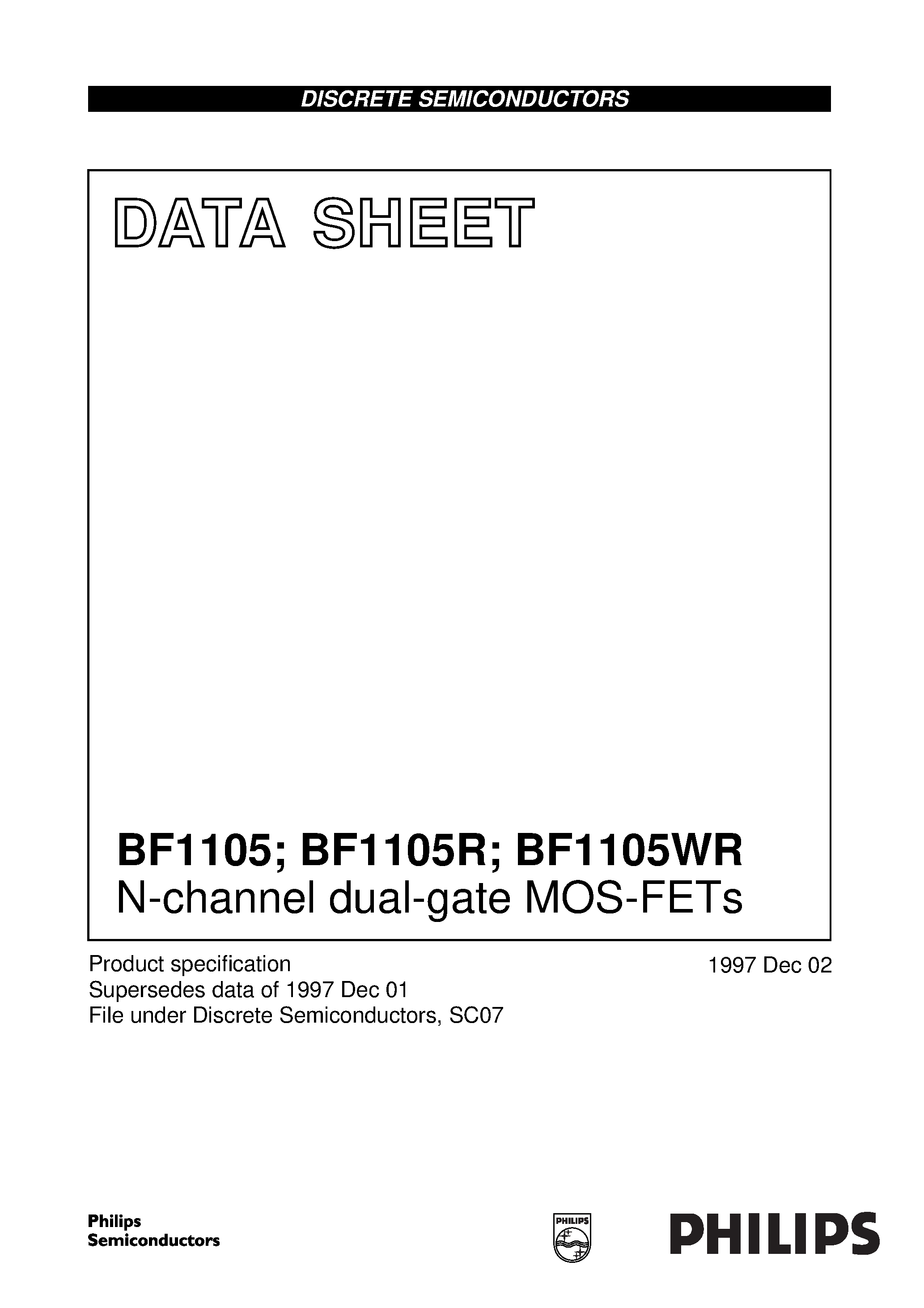 Datasheet BF1105 page 1 Datasheet BF1105 - N-channel dual-gate MOS-FETs page 1