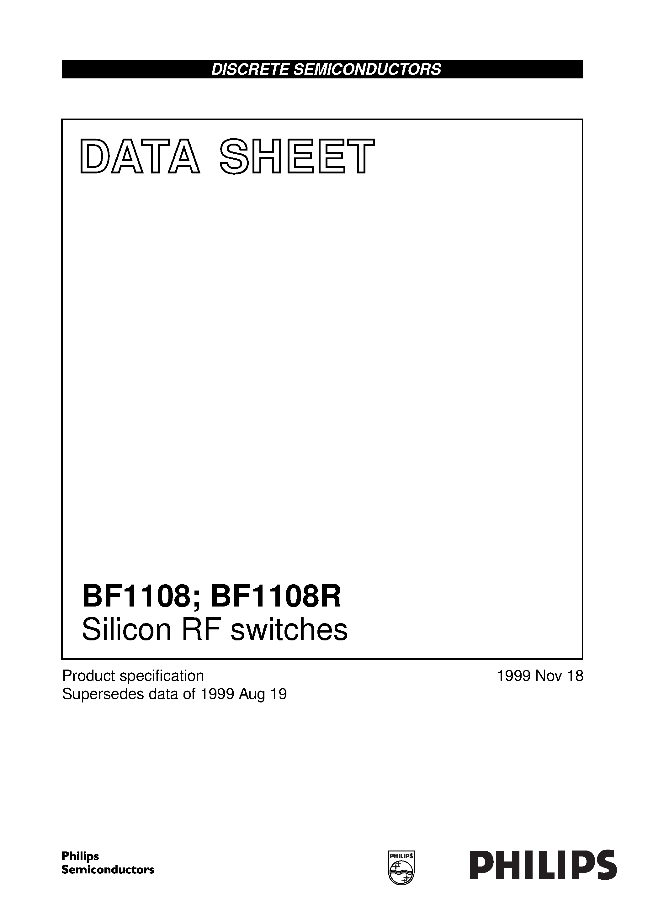 Даташит BF1108 - Silicon RF switches страница 1