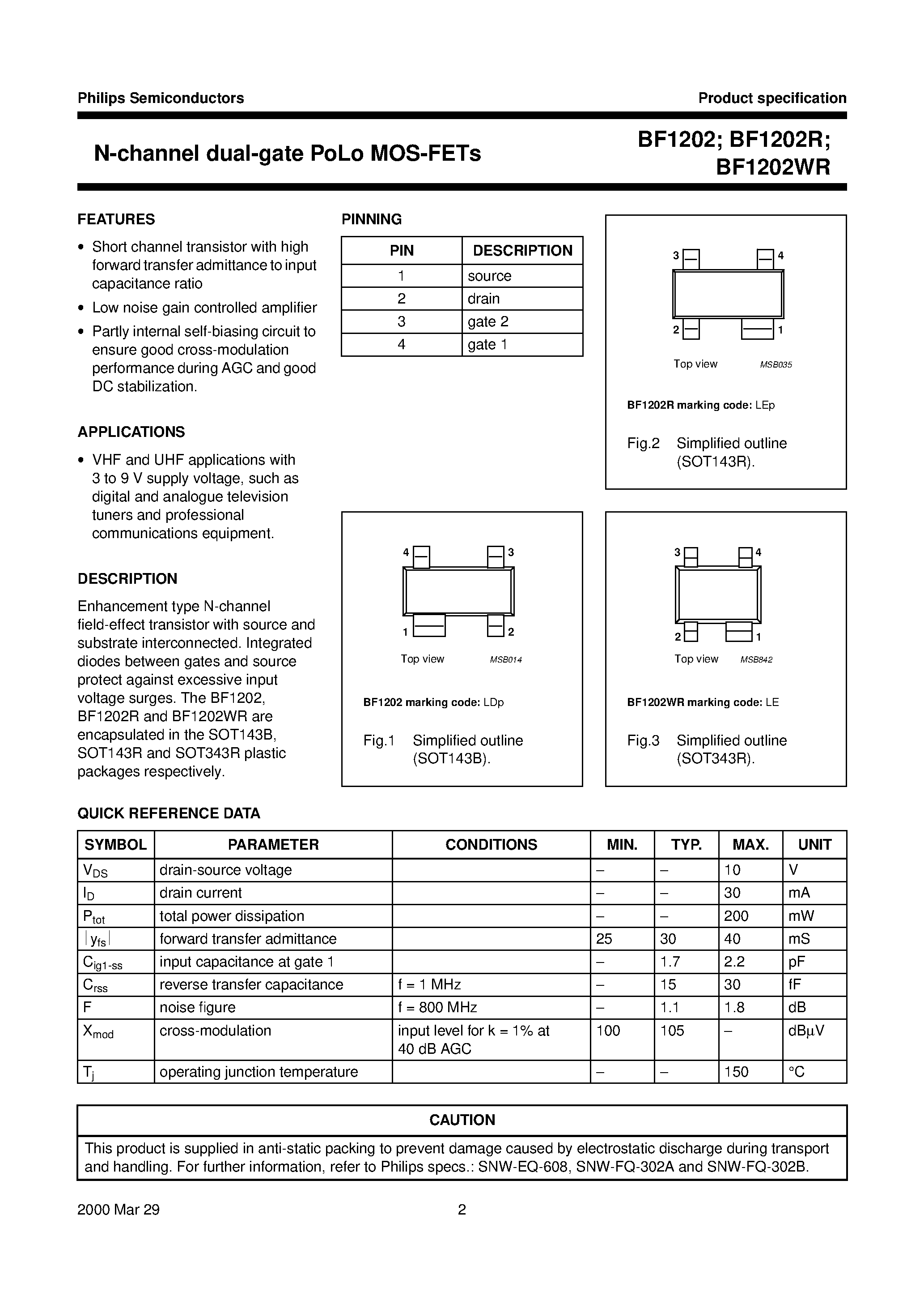 Даташит на микросхему BF1202R страница 2 Даташит BF1202R - N-channel dual-gate PoLo MOS-FETs страница 2