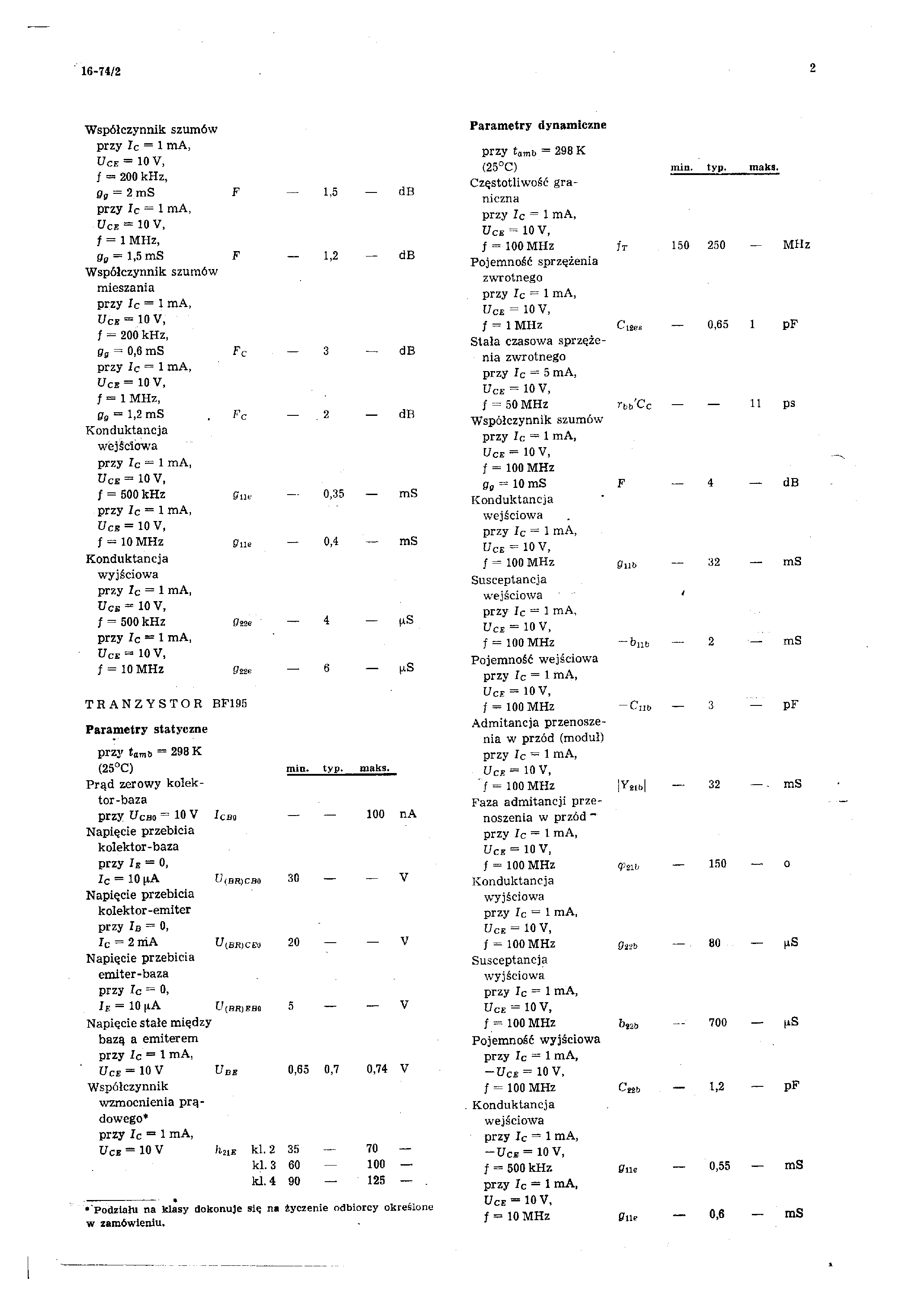 Datasheet BF194 page 2 Datasheet BF194 - TRANZYSTORY page 2