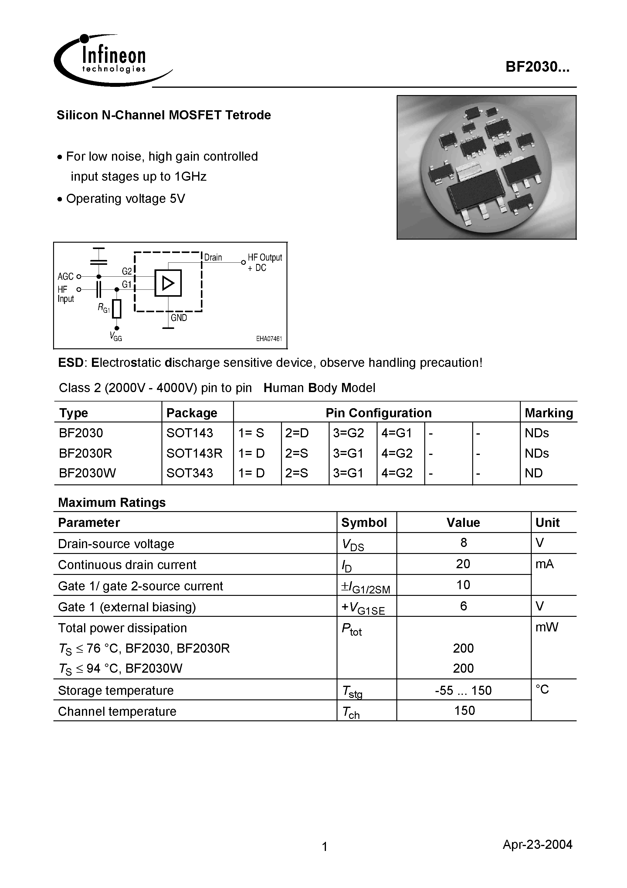 Datasheet BF2030W - Silicon N-Channel MOSFET Tetrode page 1