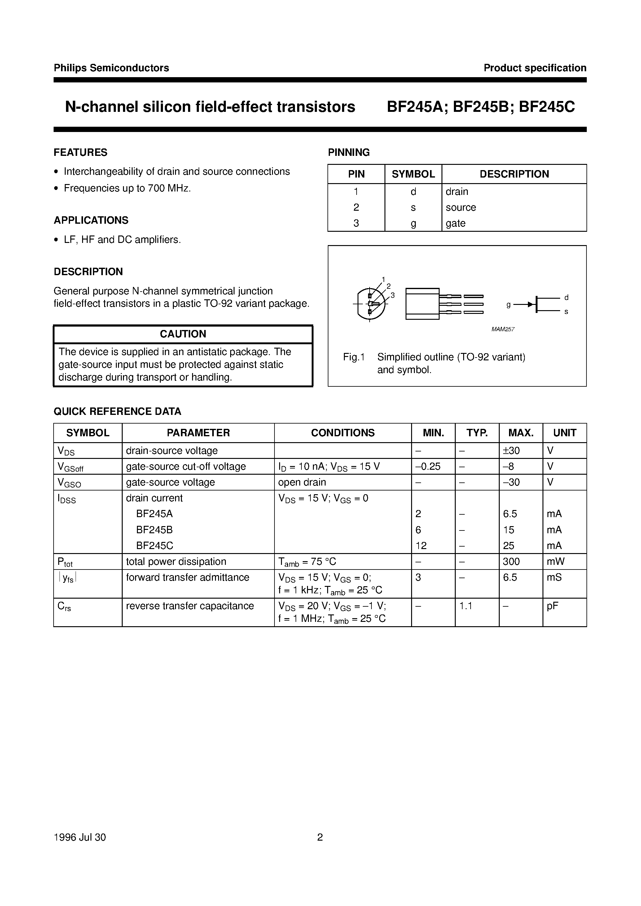 Даташит BF245A - N-channel silicon field-effect transistors страница 2