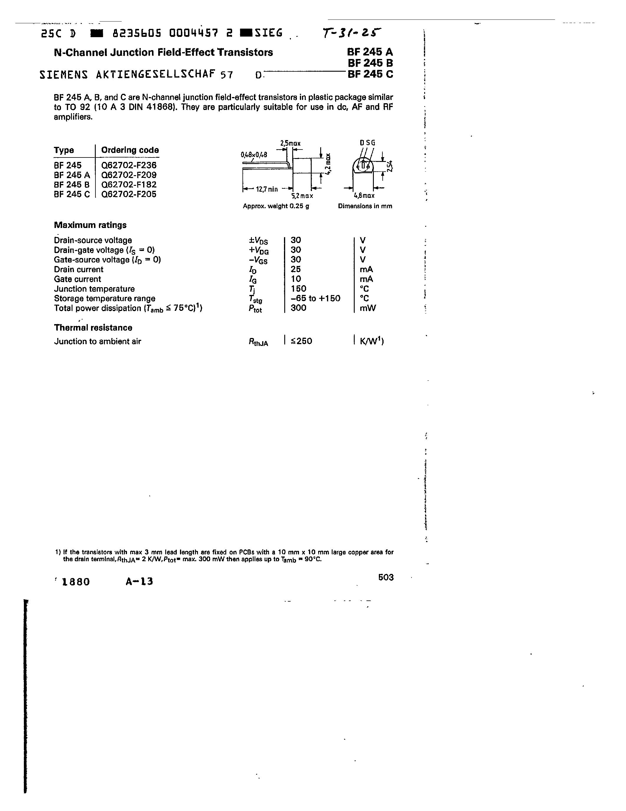 Даташит BF245C - N-Channel junction field-Effect Transistors страница 1