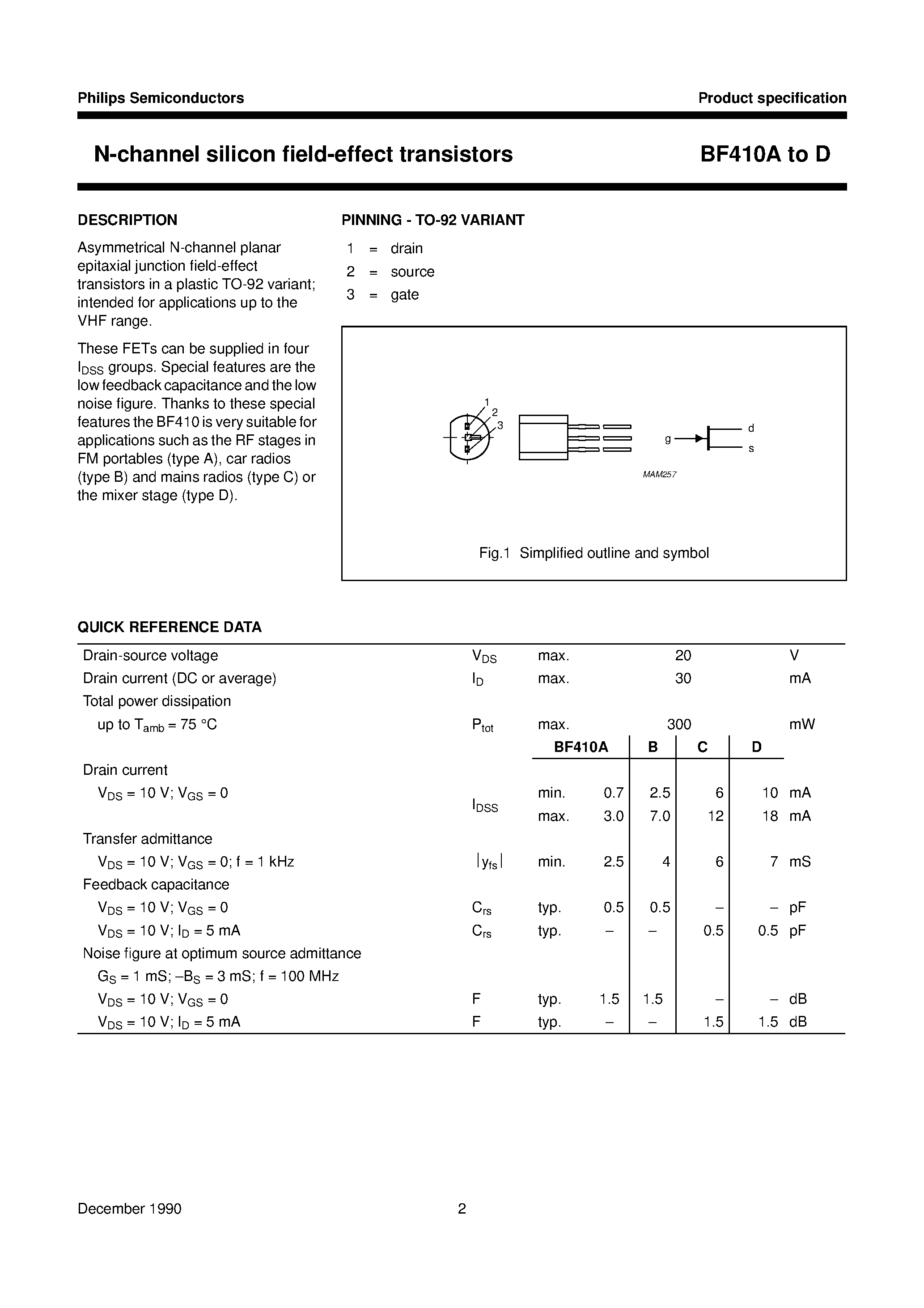 Даташит BF410C - N-channel silicon field-effect transistors страница 2