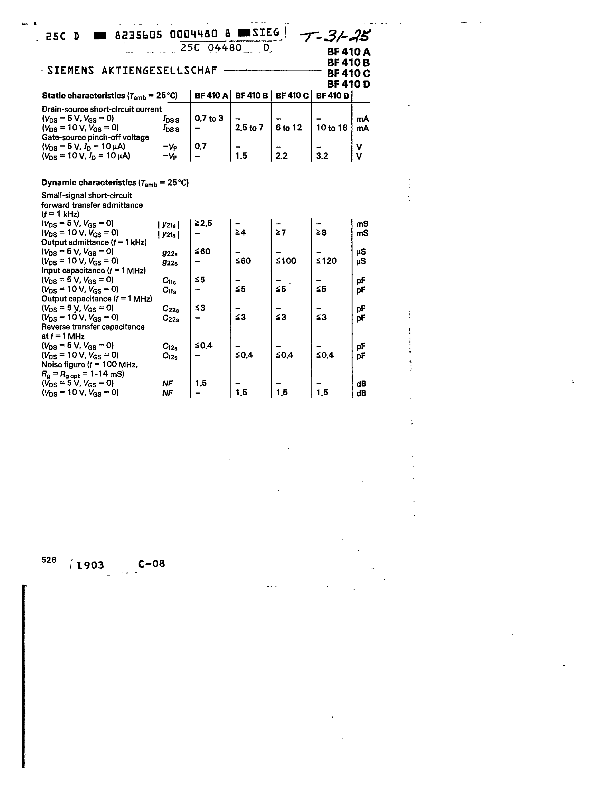 Datasheet BF410C - LOW-NOISE N-CHANNEL JUNCTION FIELD-EFFECT TRANSISTOR FOR RF APPLICATIONS page 2