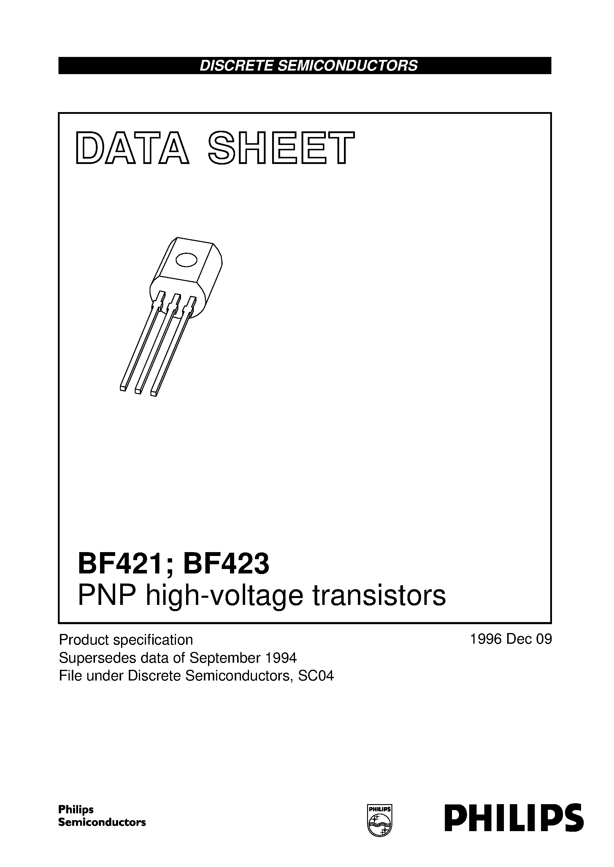 Даташит BF423 - PNP high-voltage transistors страница 1