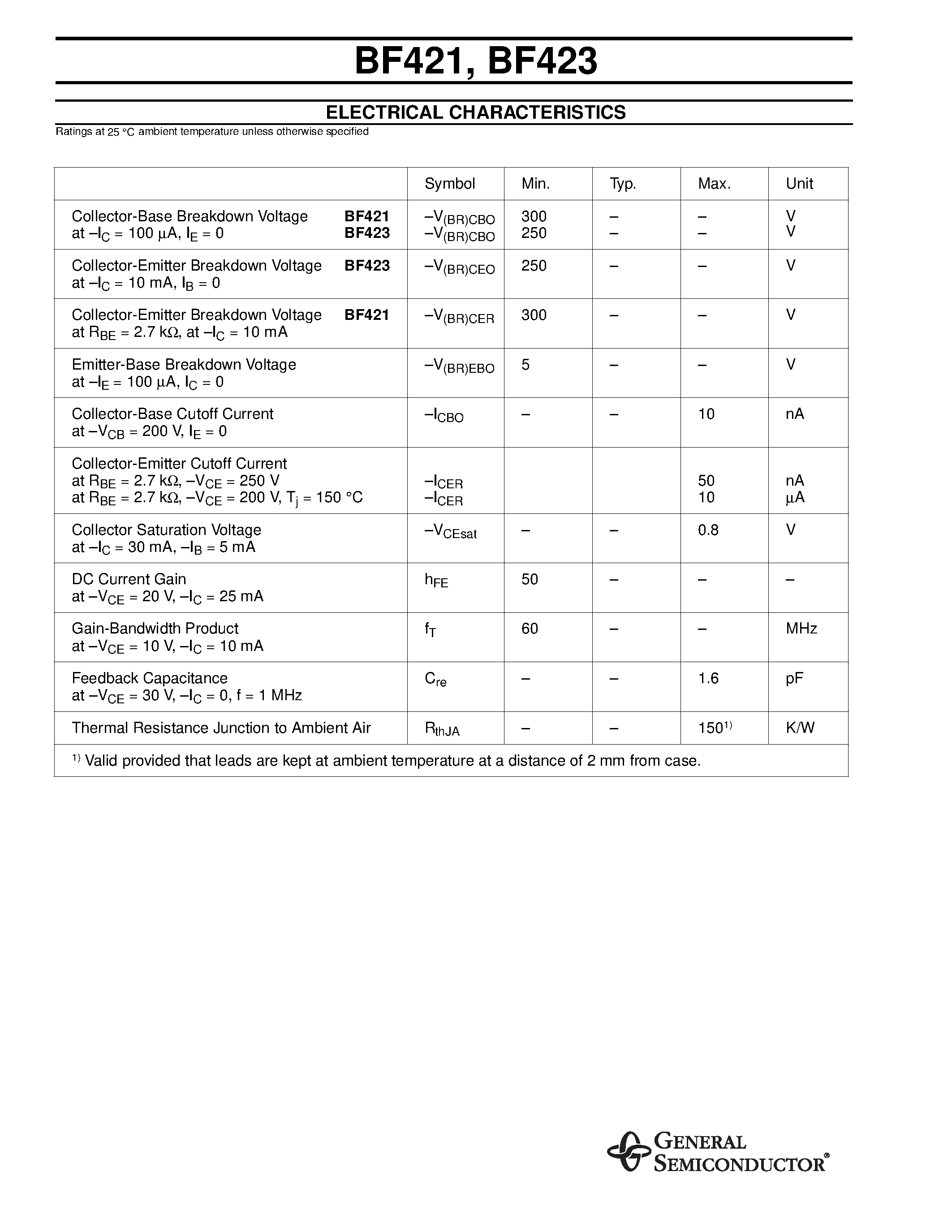 Даташит BF423 - Small Signal Transistors (PNP) страница 2